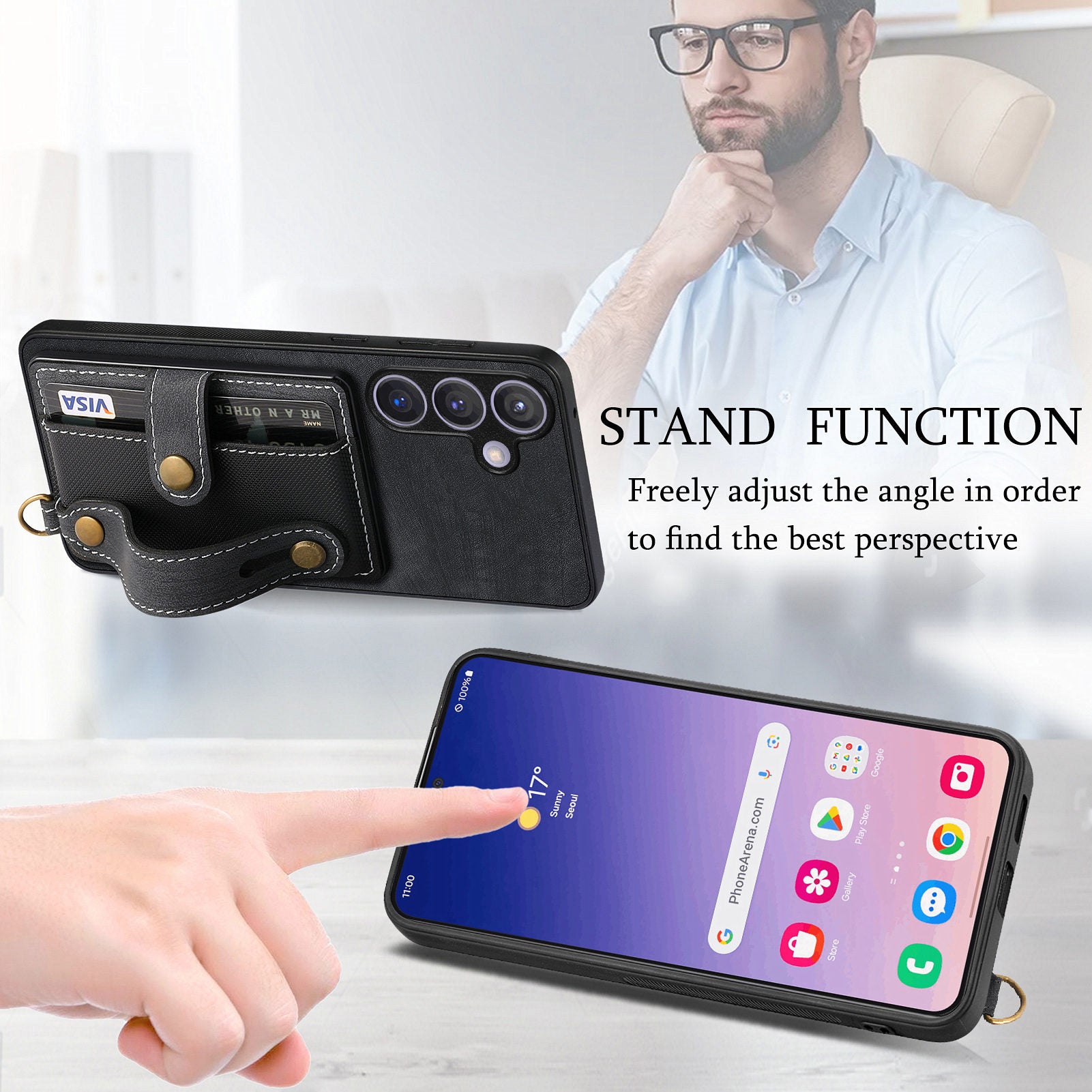 D9 For Samsung Galaxy S24 Kickstand Case Leather+TPU+PC Card Holder Phone Cover