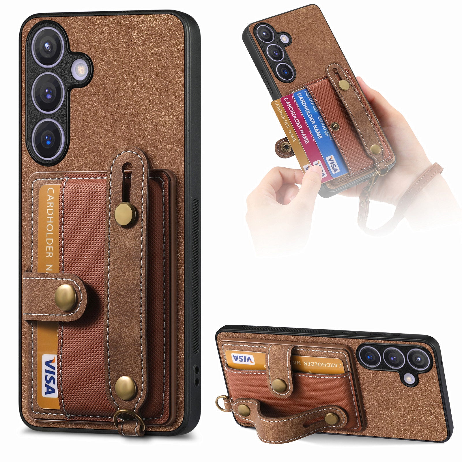 D9 For Samsung Galaxy S24 Kickstand Case Leather+TPU+PC Card Holder Phone Cover