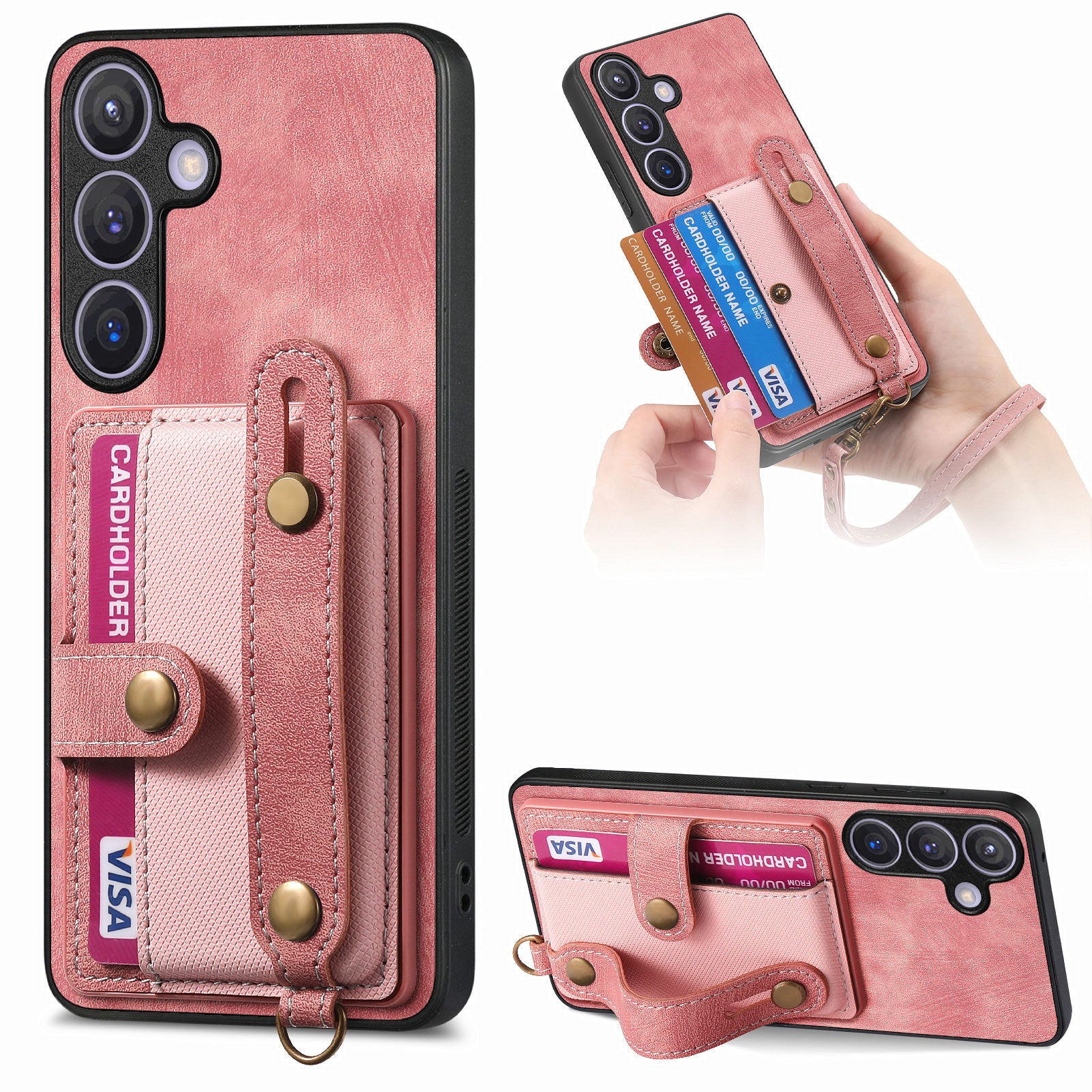 D9 For Samsung Galaxy S24 Kickstand Case Leather+TPU+PC Card Holder Phone Cover