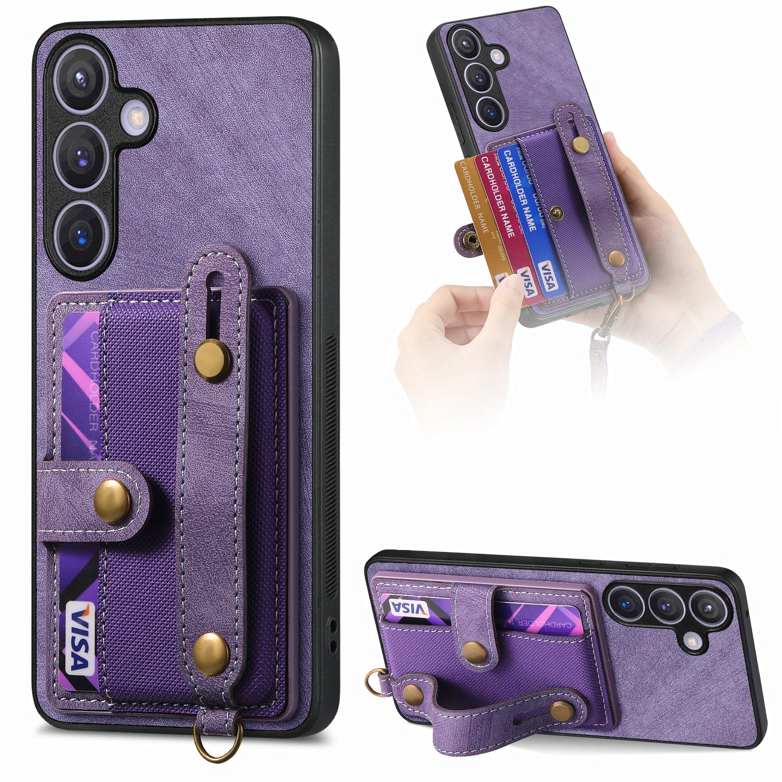 D9 For Samsung Galaxy S24 Kickstand Case Leather+TPU+PC Card Holder Phone Cover