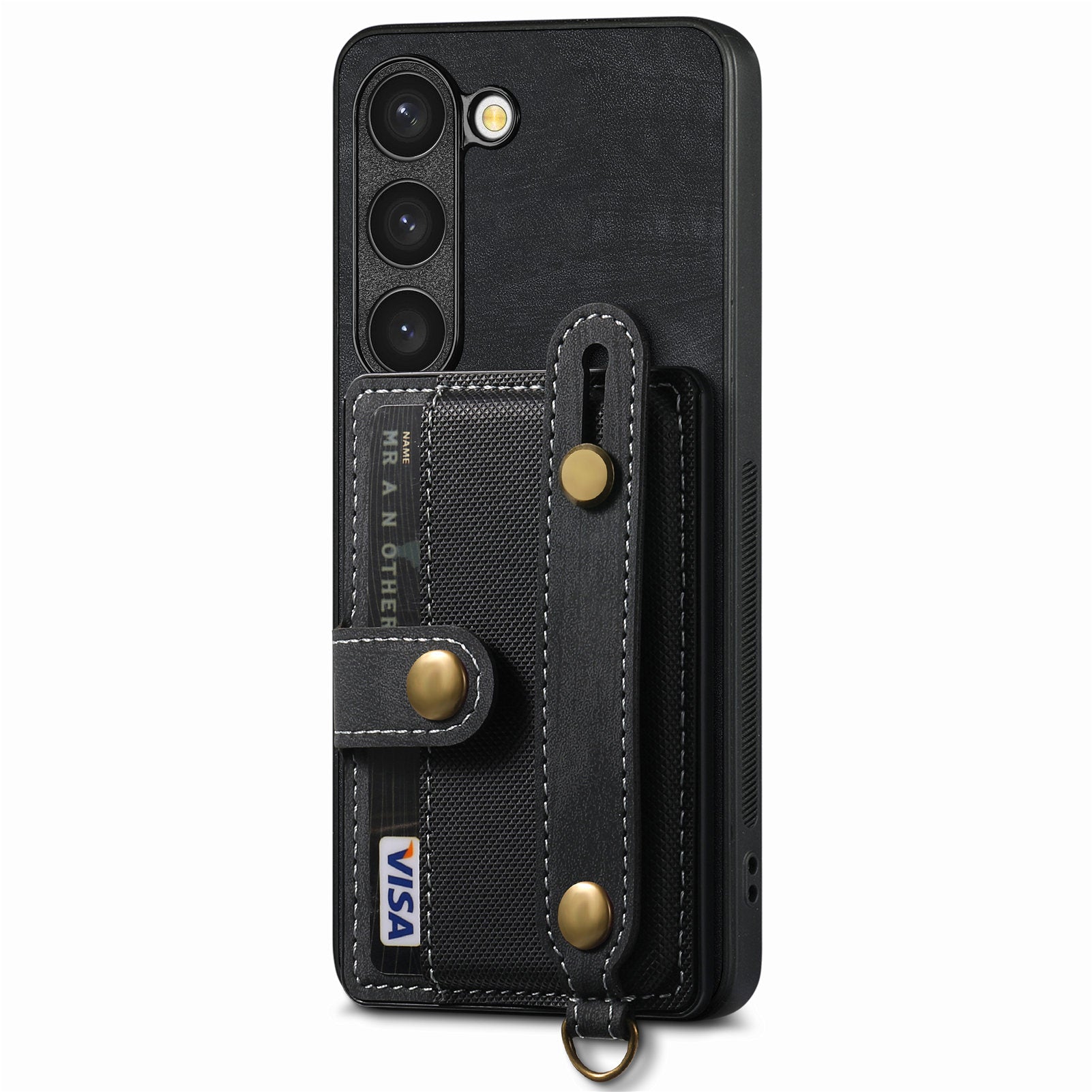 D9 For Samsung Galaxy S23 Case Retro Leather Coated TPU+PC Protective Cover with Wrist Strap