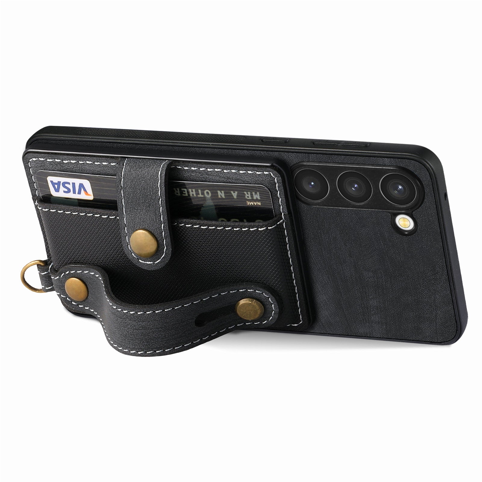 D9 For Samsung Galaxy S23 Case Retro Leather Coated TPU+PC Protective Cover with Wrist Strap