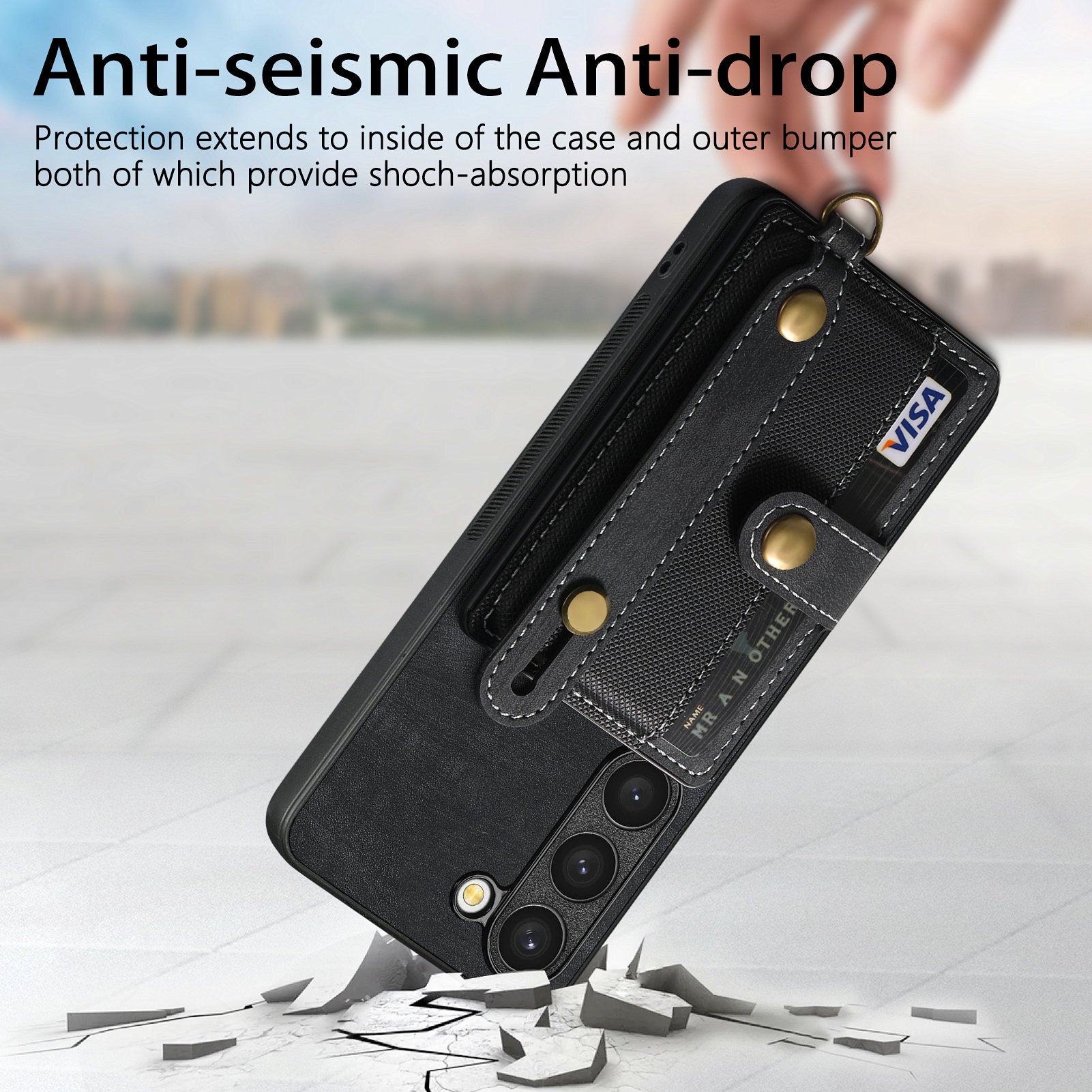 D9 For Samsung Galaxy S23 Case Retro Leather Coated TPU+PC Protective Cover with Wrist Strap