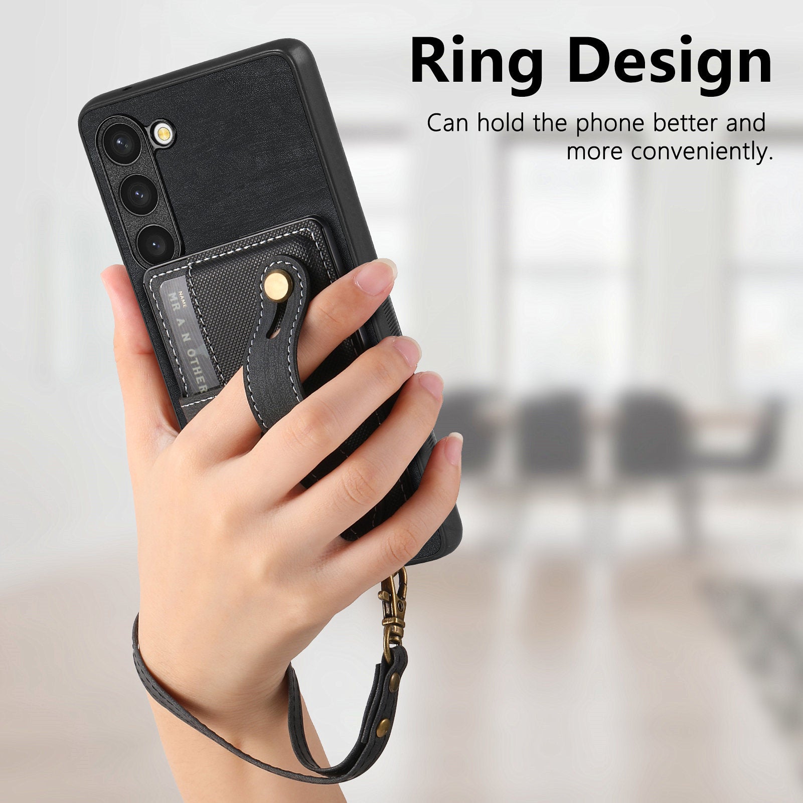D9 For Samsung Galaxy S23 Case Retro Leather Coated TPU+PC Protective Cover with Wrist Strap