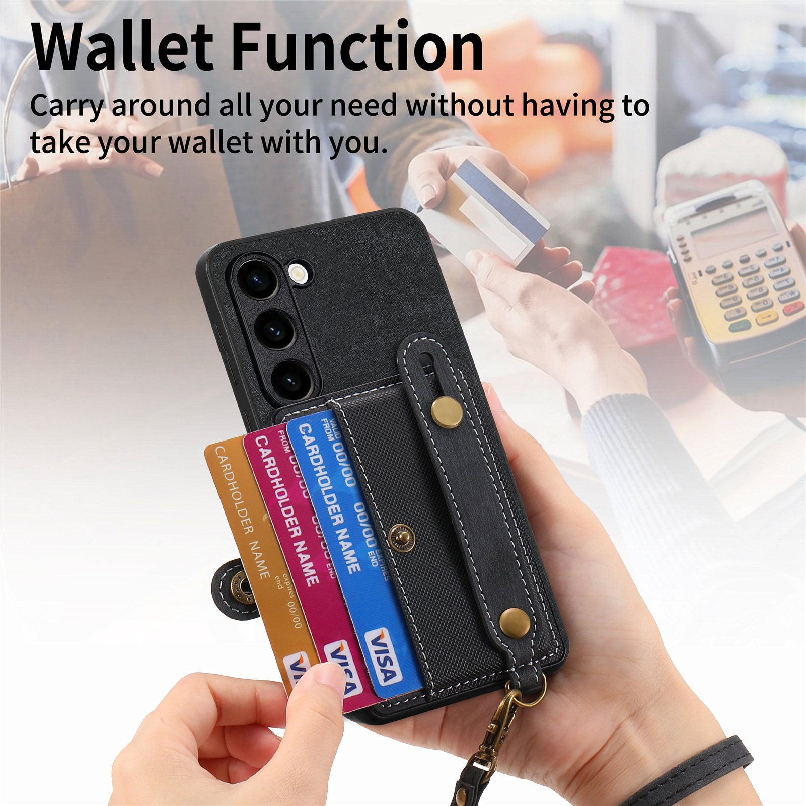 D9 For Samsung Galaxy S23 Case Retro Leather Coated TPU+PC Protective Cover with Wrist Strap