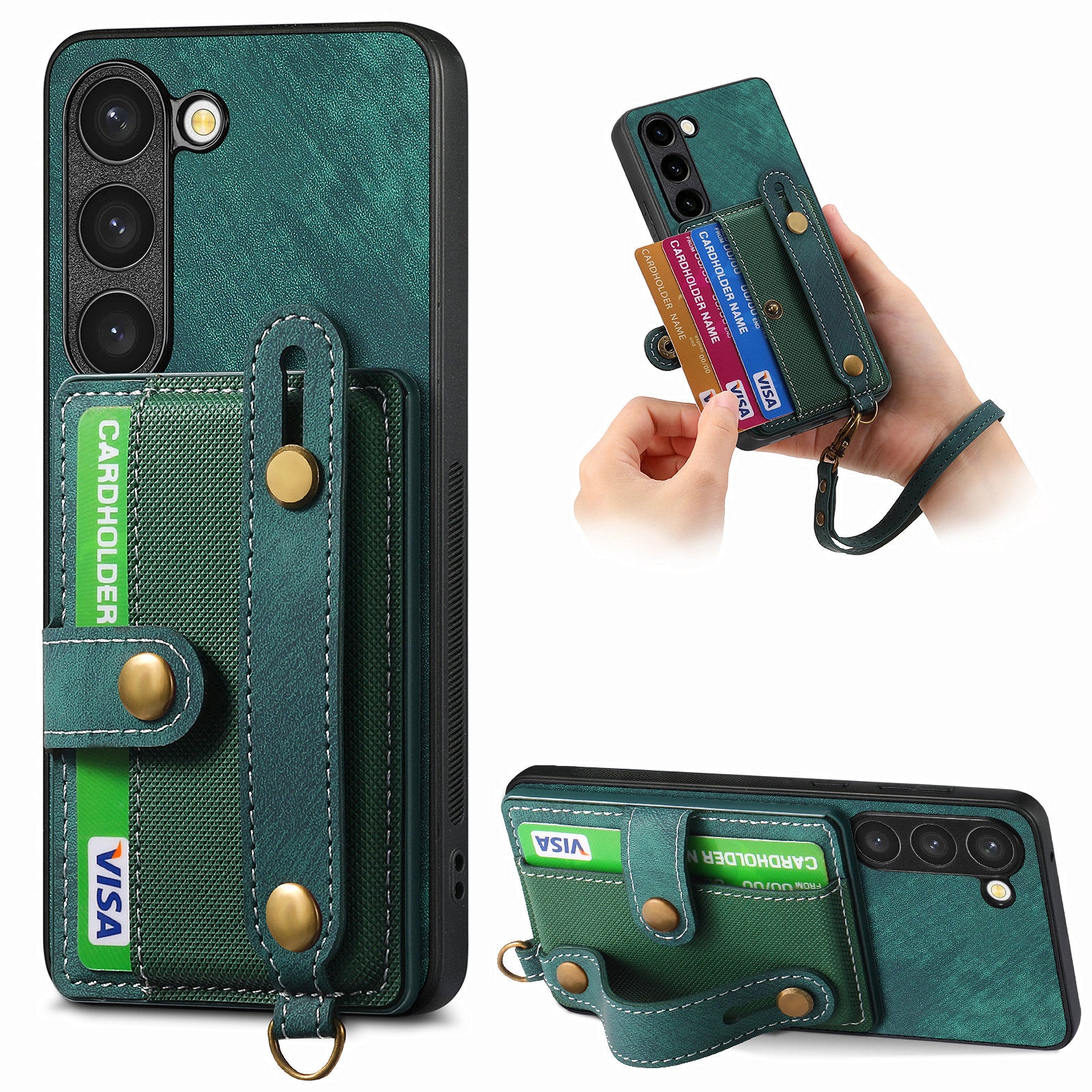 D9 For Samsung Galaxy S23 Case Retro Leather Coated TPU+PC Protective Cover with Wrist Strap