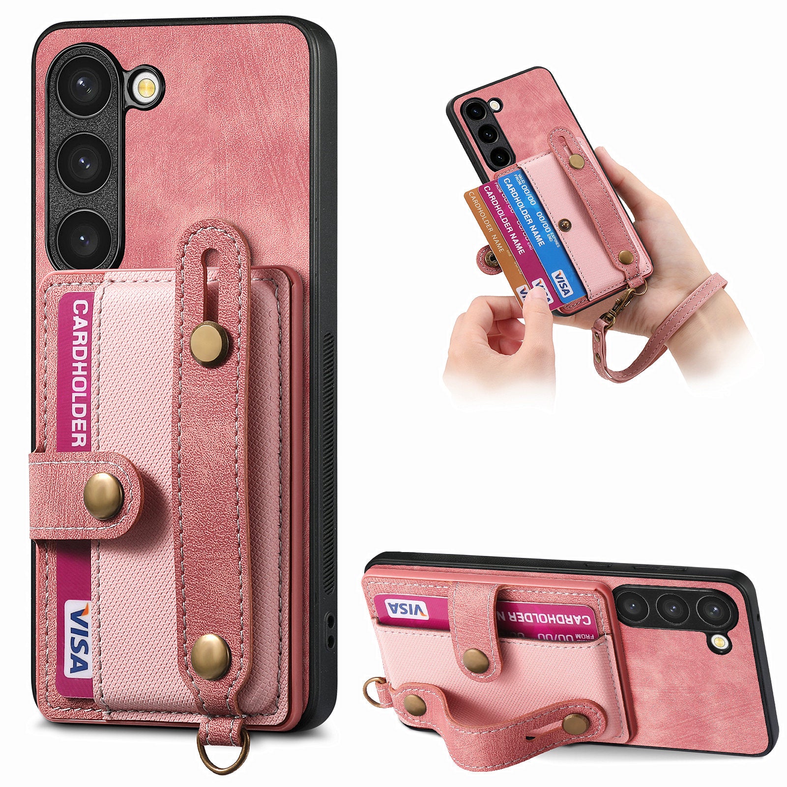 D9 For Samsung Galaxy S23 Case Retro Leather Coated TPU+PC Protective Cover with Wrist Strap