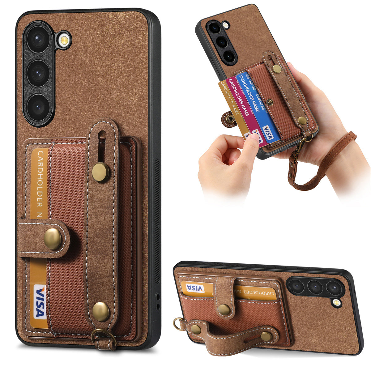 D9 For Samsung Galaxy S23+ Card Slot Case Retro Texture PU+TPU+PC Phone Cover
