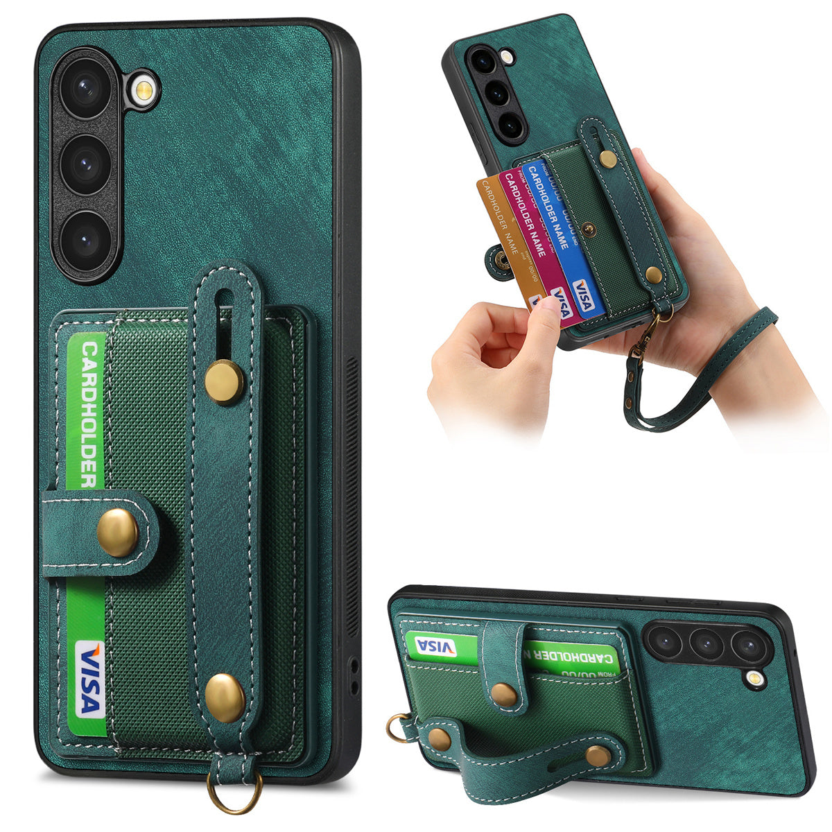 D9 For Samsung Galaxy S23+ Card Slot Case Retro Texture PU+TPU+PC Phone Cover