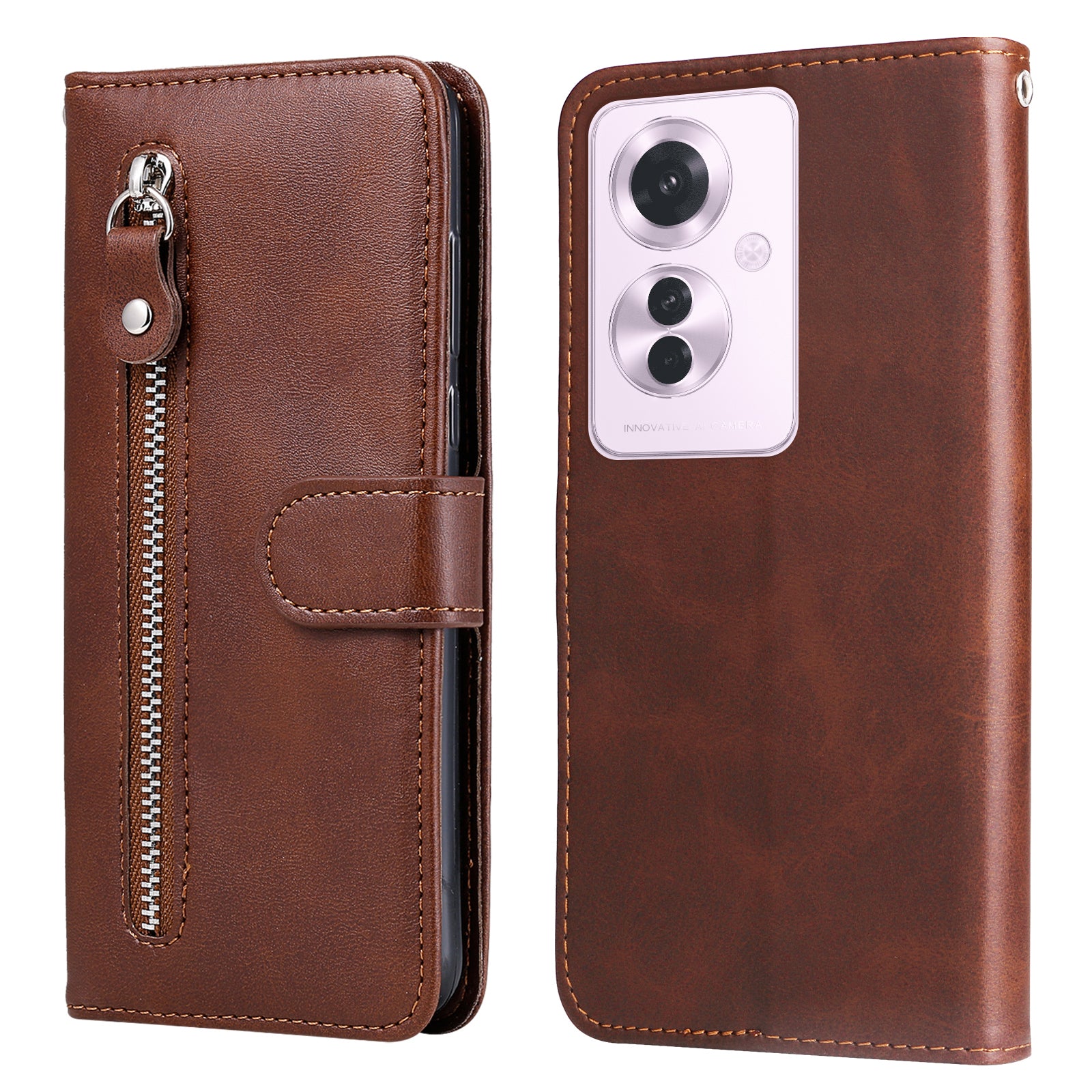 For Oppo Reno11 F 5G / F25 Pro 5G Case Zipper Pocket Calf Texture Leather Wallet Phone Cover