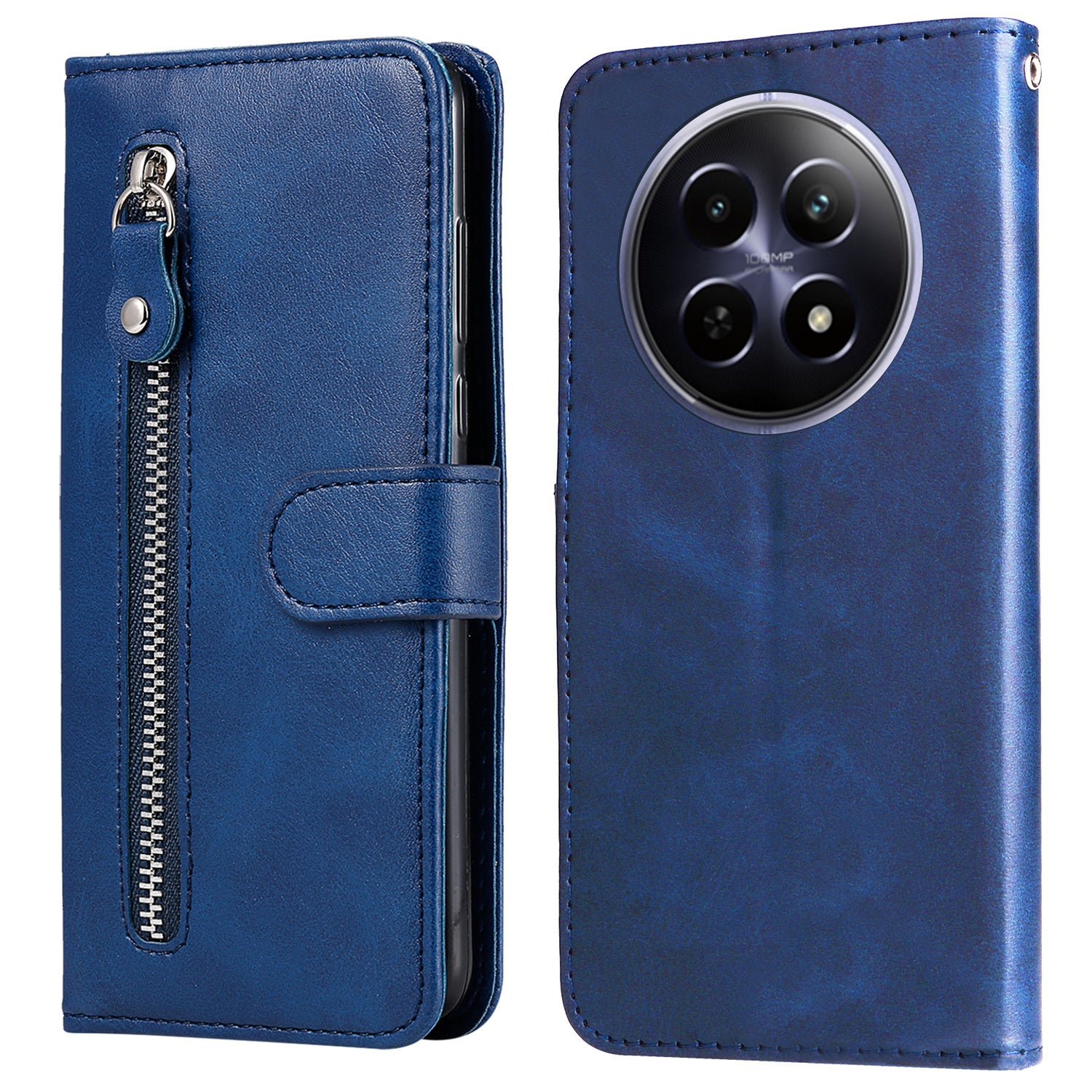 For Realme 12 Case Calf Texture Leather Wallet Phone Cover with Zipper Pocket