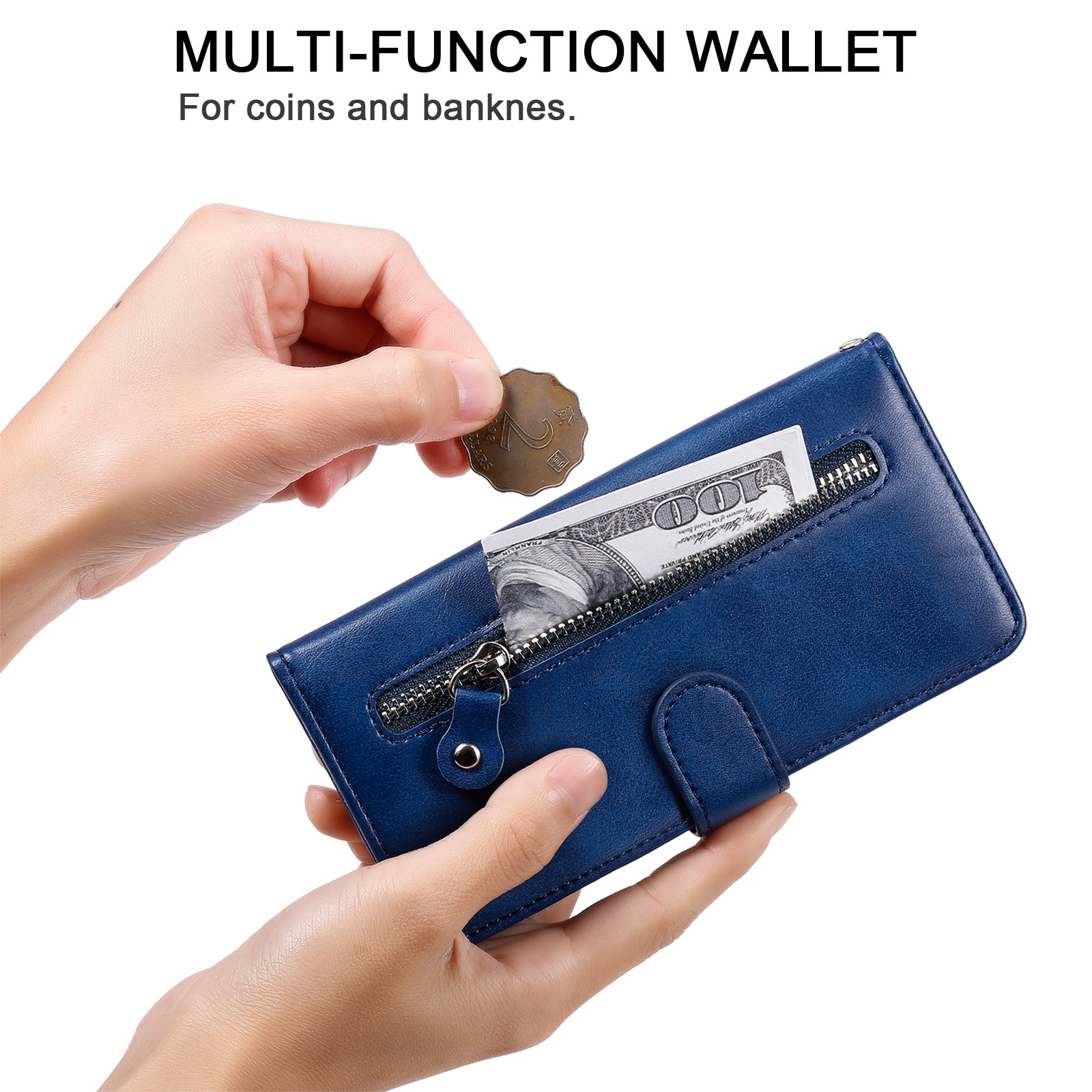 For Realme 12 Case Calf Texture Leather Wallet Phone Cover with Zipper Pocket