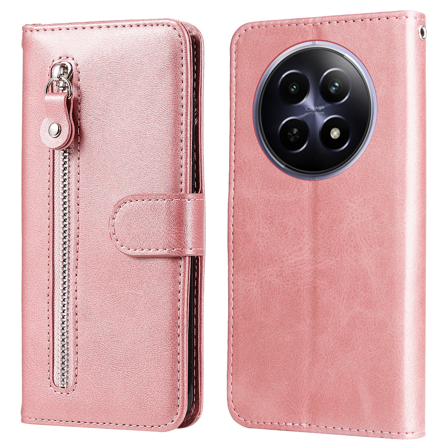 For Realme 12 Case Calf Texture Leather Wallet Phone Cover with Zipper Pocket