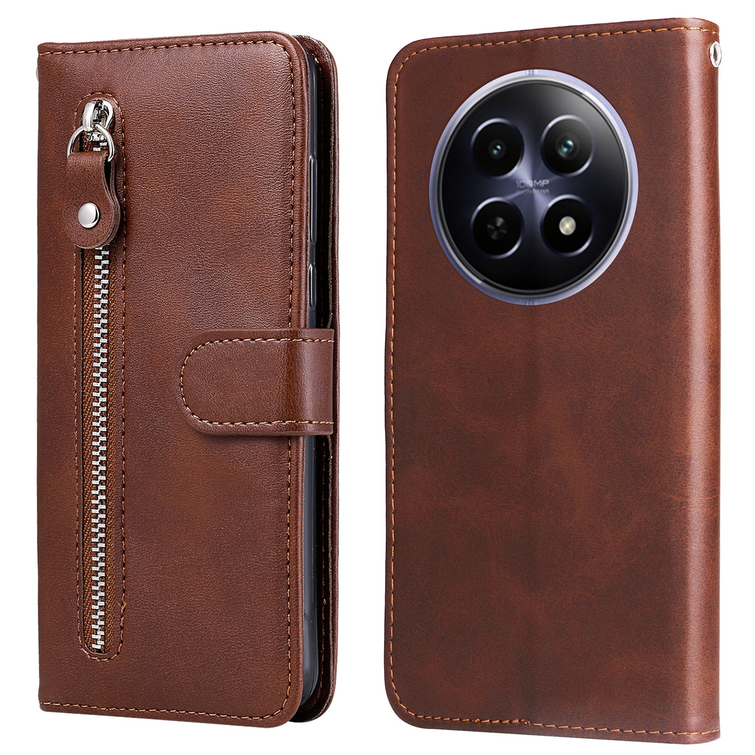 For Realme 12 Case Calf Texture Leather Wallet Phone Cover with Zipper Pocket