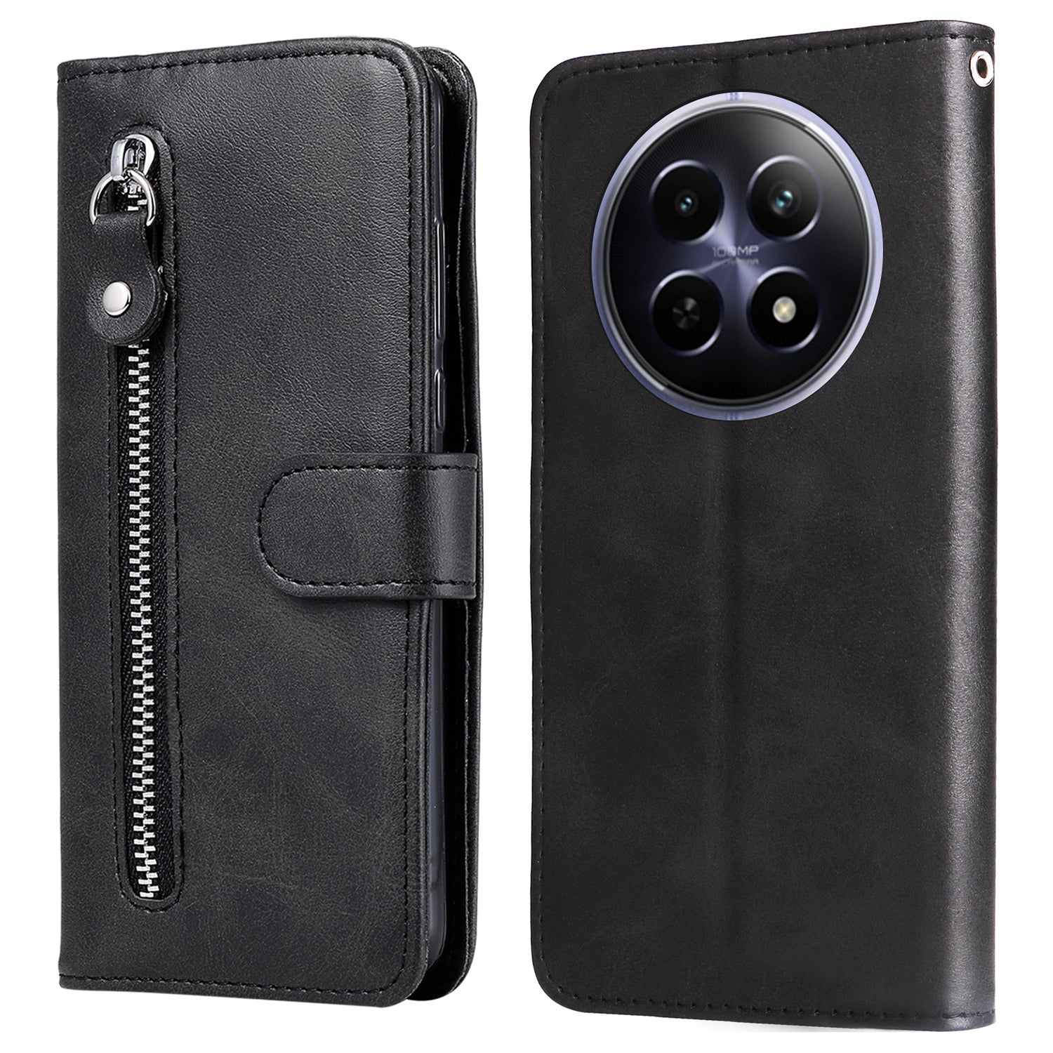 For Realme 12 Case Calf Texture Leather Wallet Phone Cover with Zipper Pocket