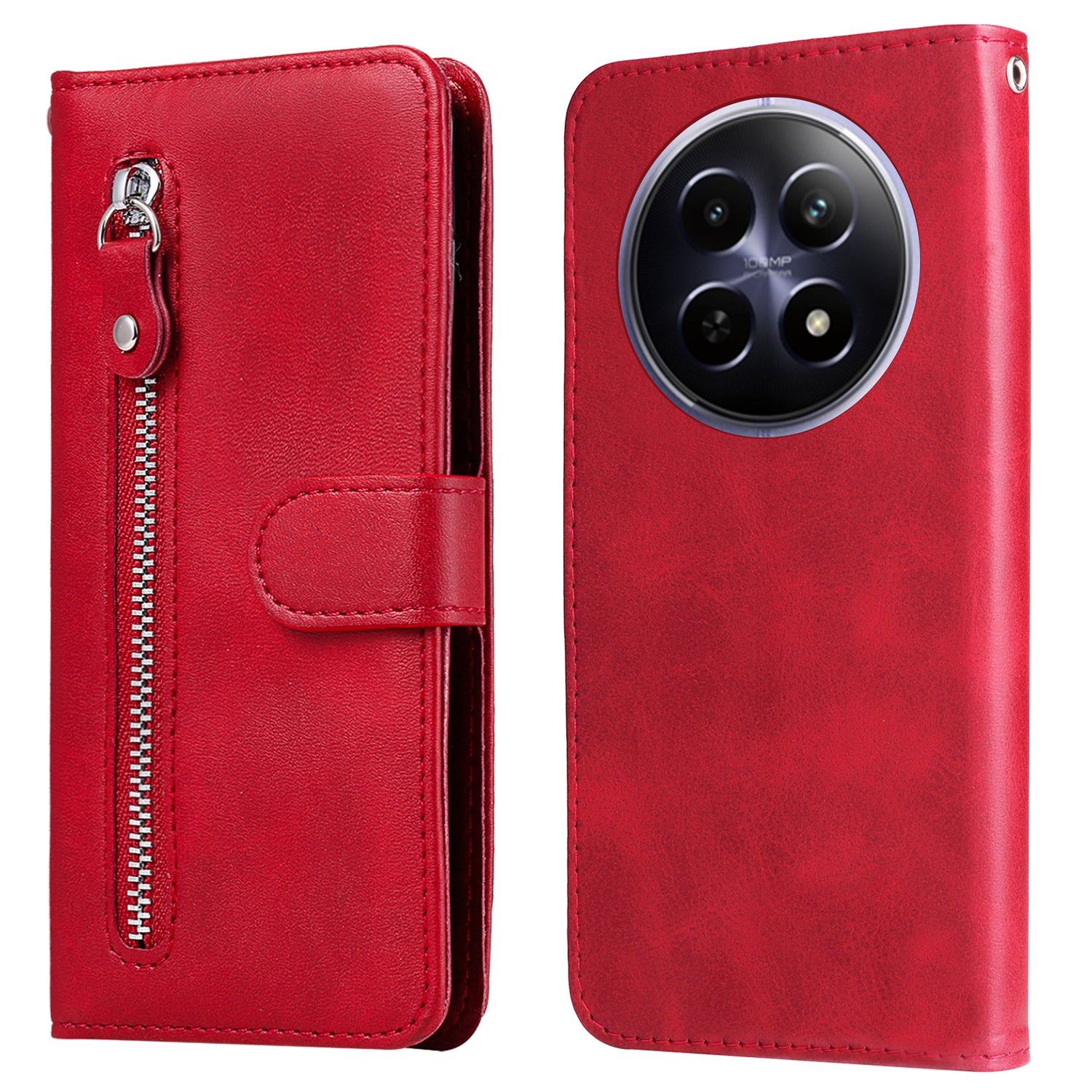 For Realme 12 Case Calf Texture Leather Wallet Phone Cover with Zipper Pocket