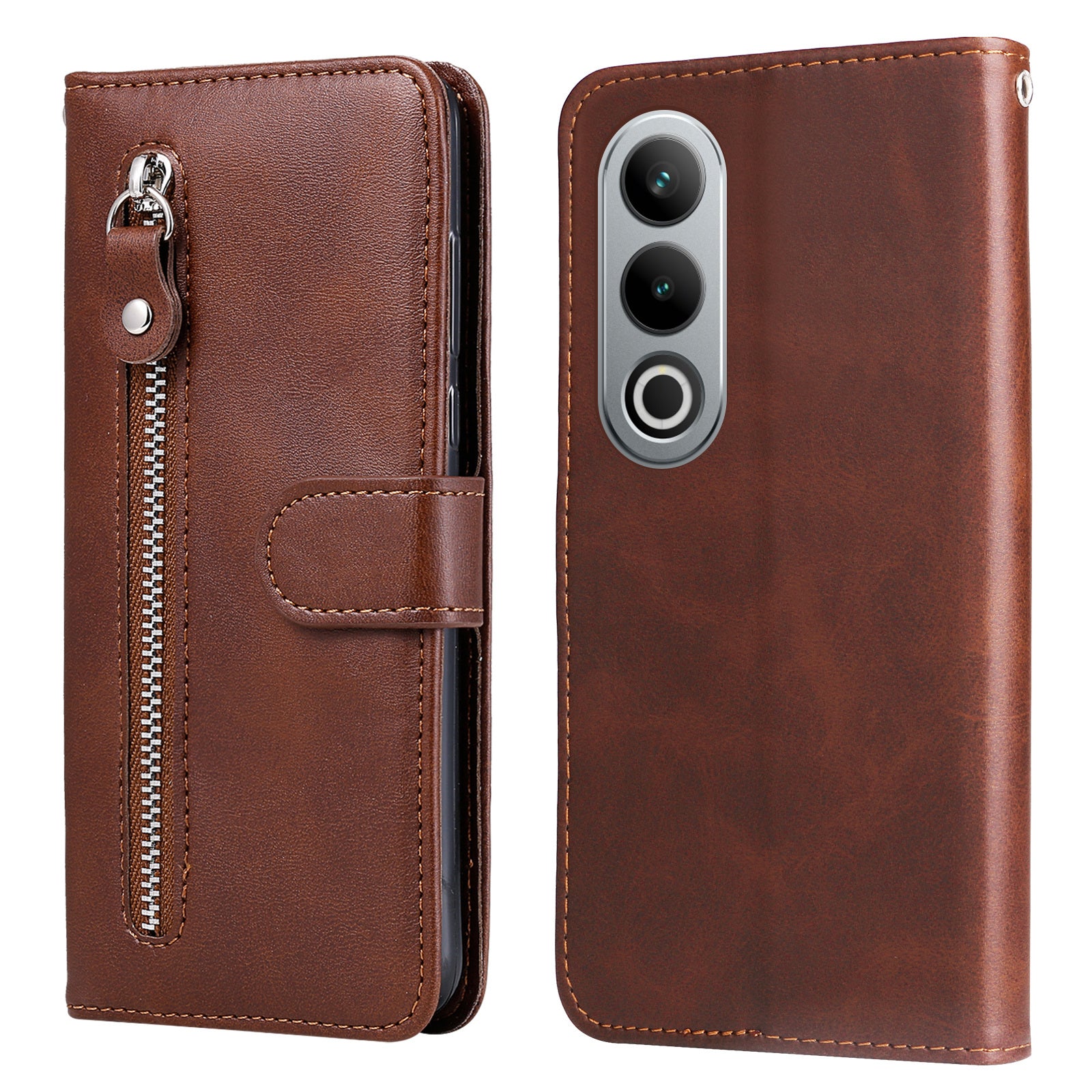 For OnePlus Ace 3V 5G Case Zipper Pocket Calf Texture Leather Folio Wallet Phone Cover