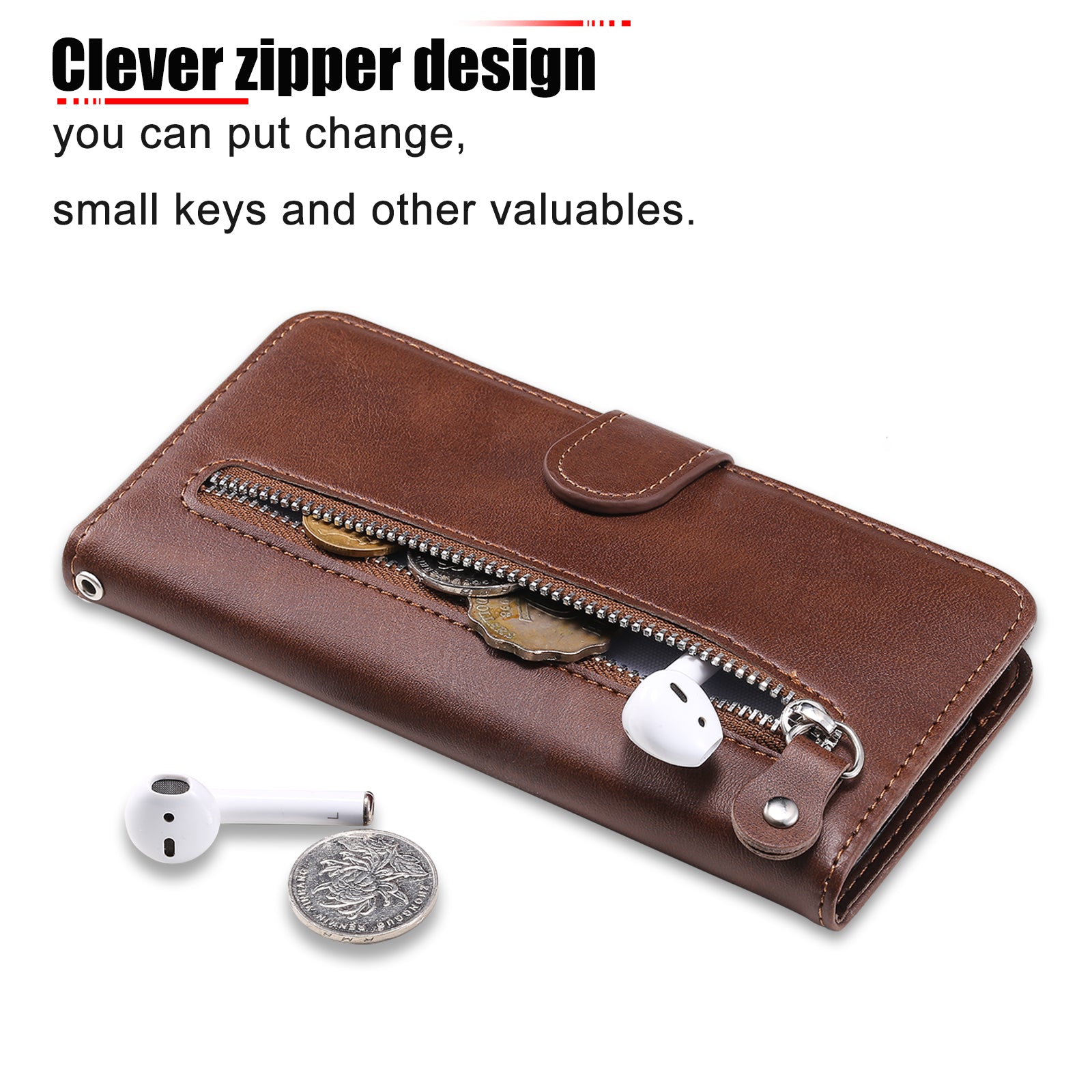 For OnePlus Ace 3V 5G Case Zipper Pocket Calf Texture Leather Folio Wallet Phone Cover