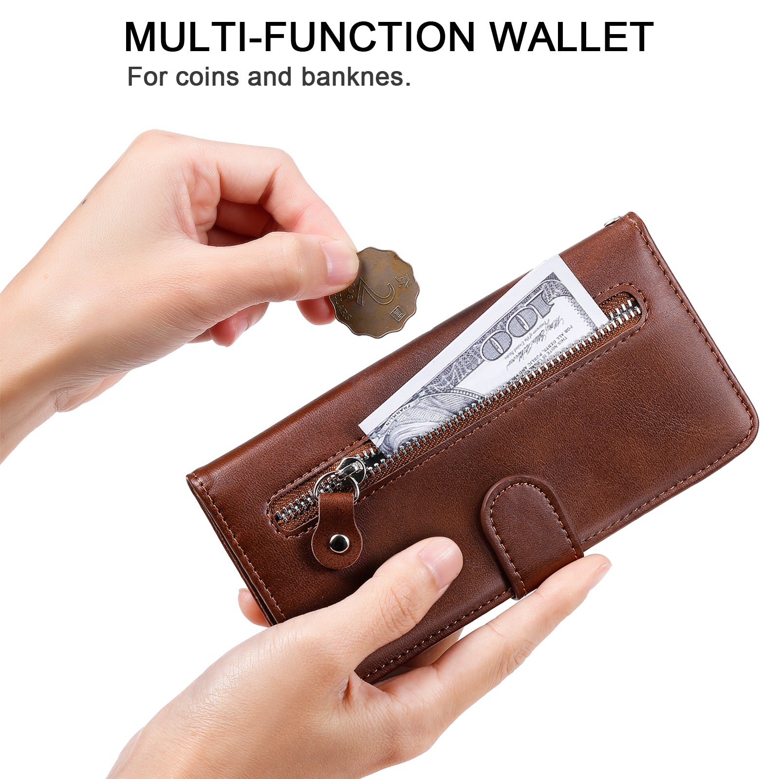 For OnePlus Ace 3V 5G Case Zipper Pocket Calf Texture Leather Folio Wallet Phone Cover