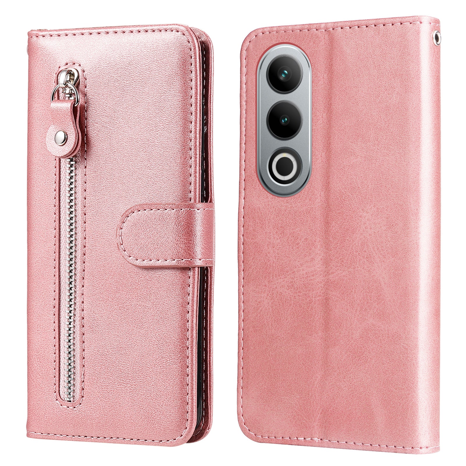 For OnePlus Ace 3V 5G Case Zipper Pocket Calf Texture Leather Folio Wallet Phone Cover