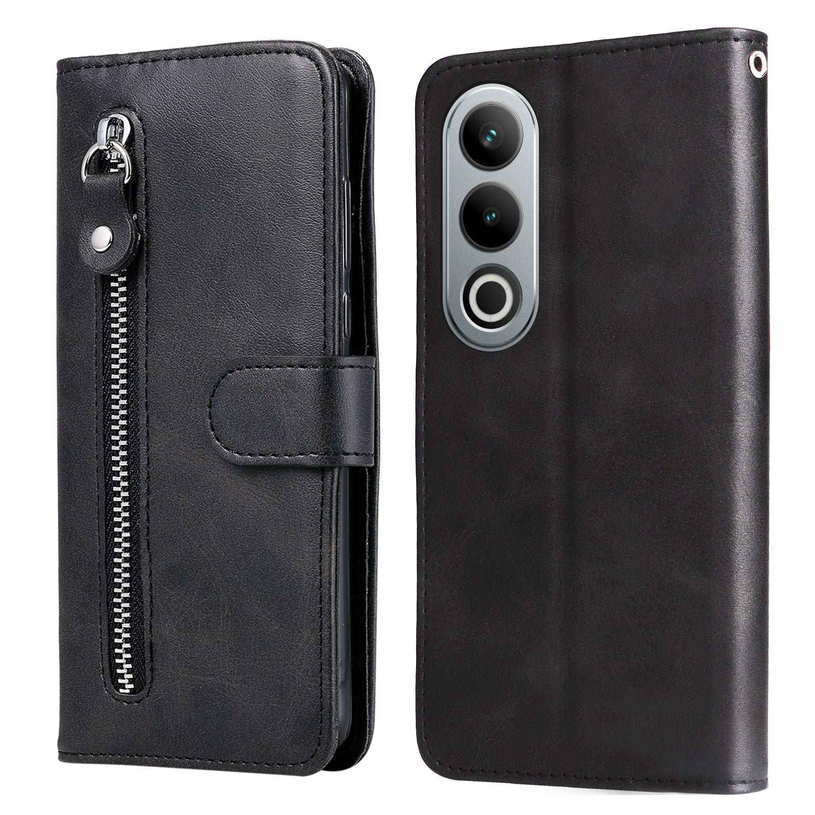 For OnePlus Ace 3V 5G Case Zipper Pocket Calf Texture Leather Folio Wallet Phone Cover
