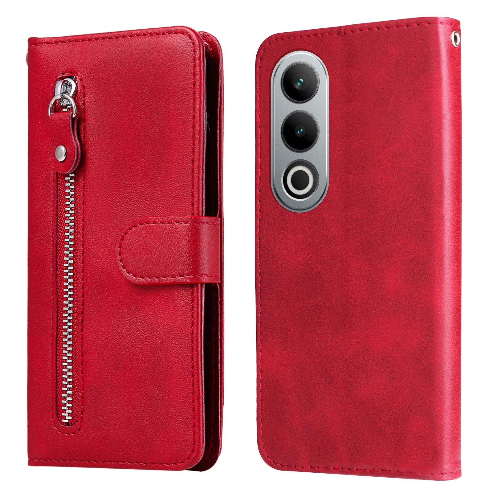 For OnePlus Ace 3V 5G Case Zipper Pocket Calf Texture Leather Folio Wallet Phone Cover
