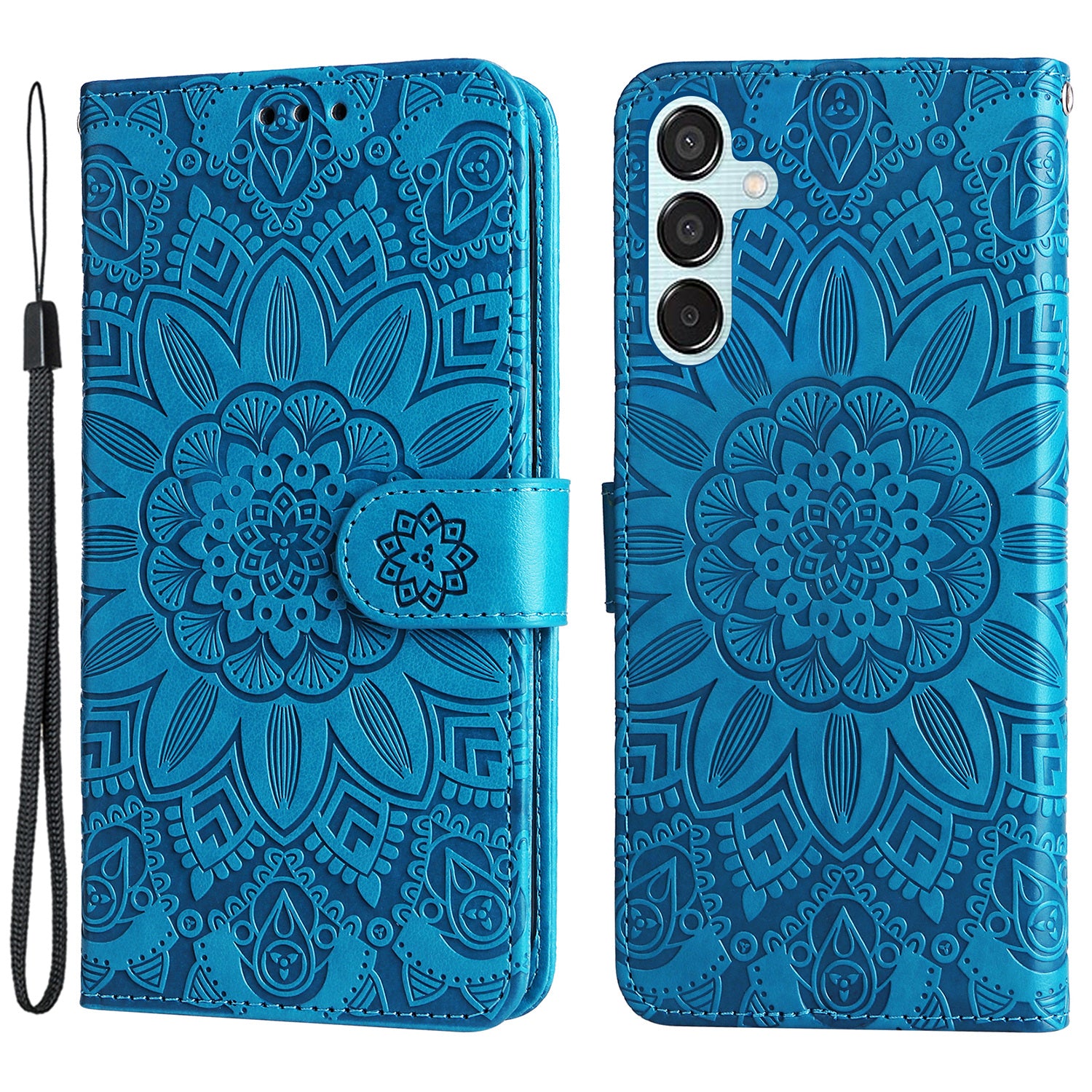 For Samsung Galaxy M15 5G / F15 5G PU Leather Phone Case Imprinted Sunflower Card Holder Stand Phone Cover