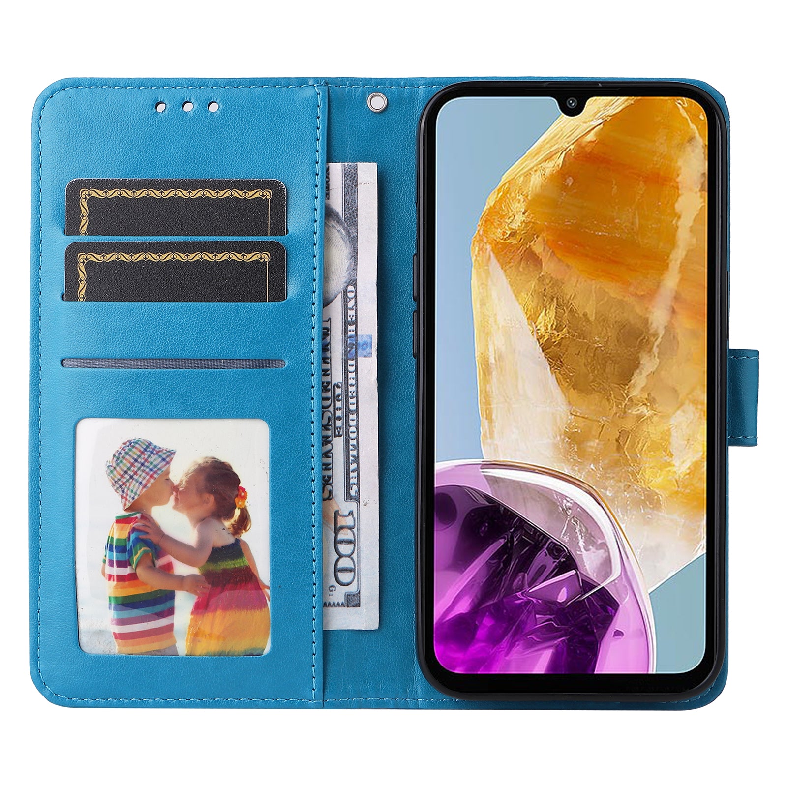 For Samsung Galaxy M15 5G / F15 5G PU Leather Phone Case Imprinted Sunflower Card Holder Stand Phone Cover