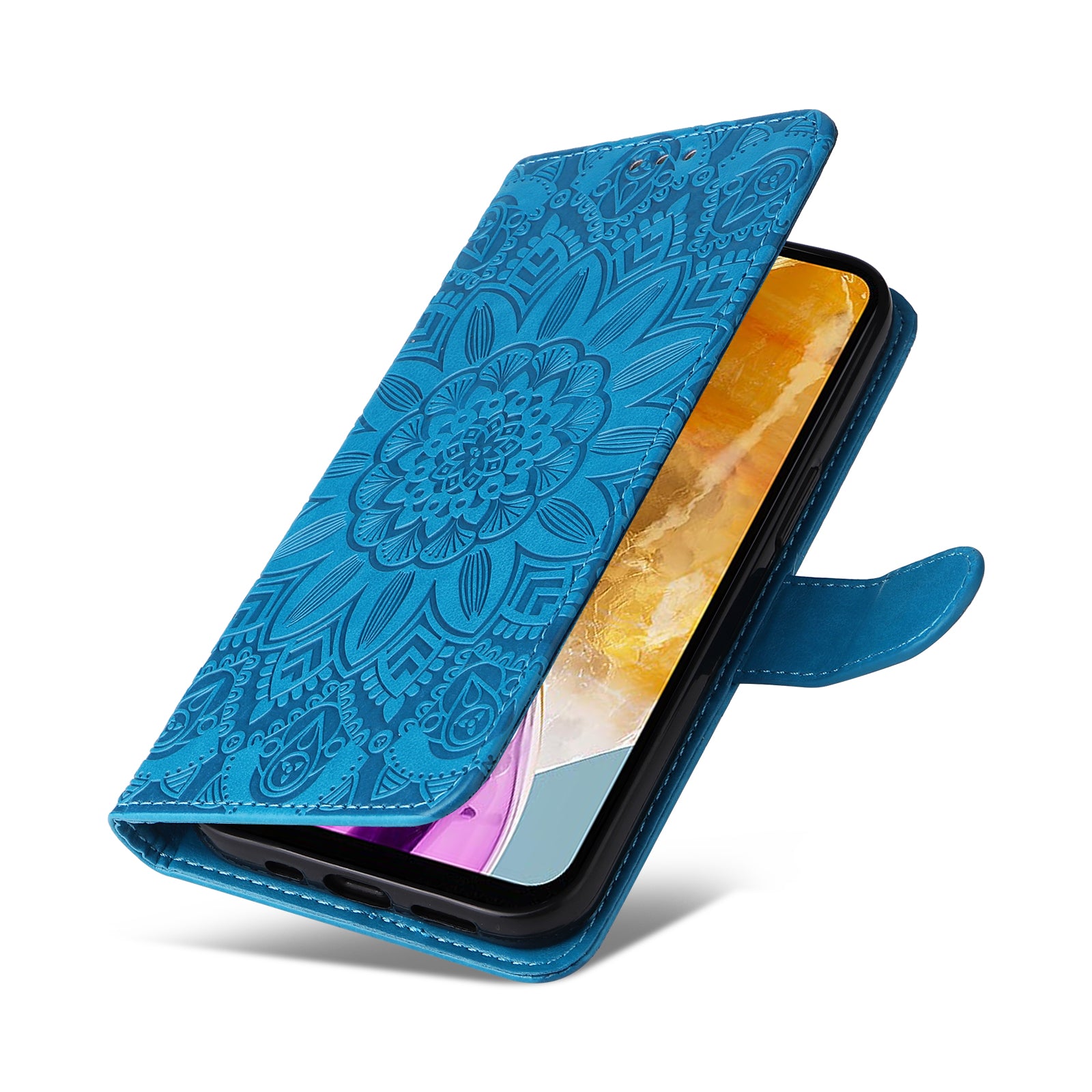 For Samsung Galaxy M15 5G / F15 5G PU Leather Phone Case Imprinted Sunflower Card Holder Stand Phone Cover