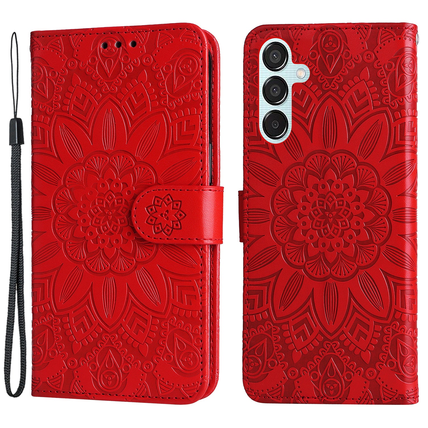 For Samsung Galaxy M15 5G / F15 5G PU Leather Phone Case Imprinted Sunflower Card Holder Stand Phone Cover