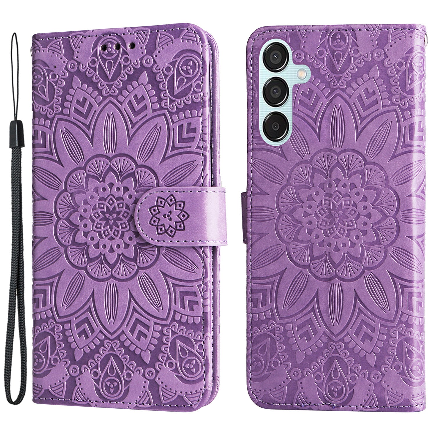 For Samsung Galaxy M15 5G / F15 5G PU Leather Phone Case Imprinted Sunflower Card Holder Stand Phone Cover