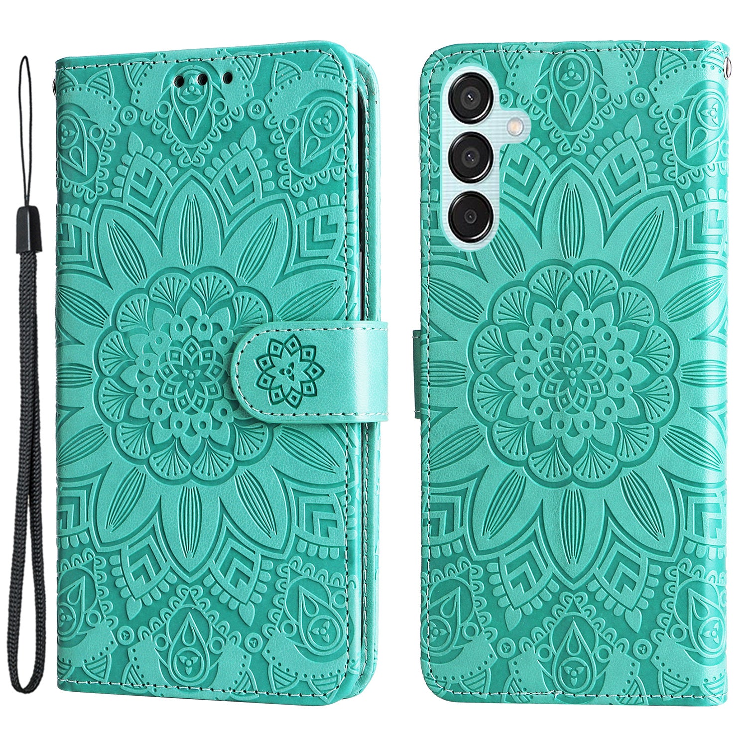 For Samsung Galaxy M15 5G / F15 5G PU Leather Phone Case Imprinted Sunflower Card Holder Stand Phone Cover
