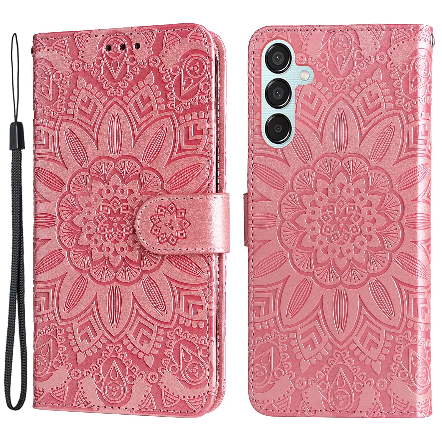 For Samsung Galaxy M15 5G / F15 5G PU Leather Phone Case Imprinted Sunflower Card Holder Stand Phone Cover
