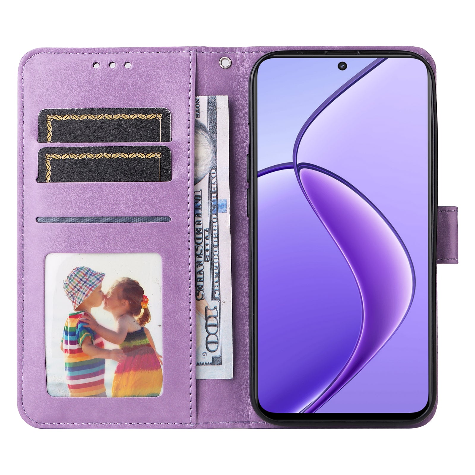 For Realme 12 Wallet Feature PU Leather Phone Case Imprinted Sunflower Stand Phone Cover