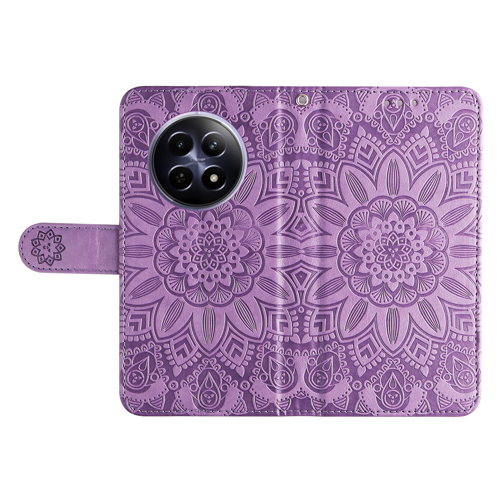 For Realme 12 Wallet Feature PU Leather Phone Case Imprinted Sunflower Stand Phone Cover