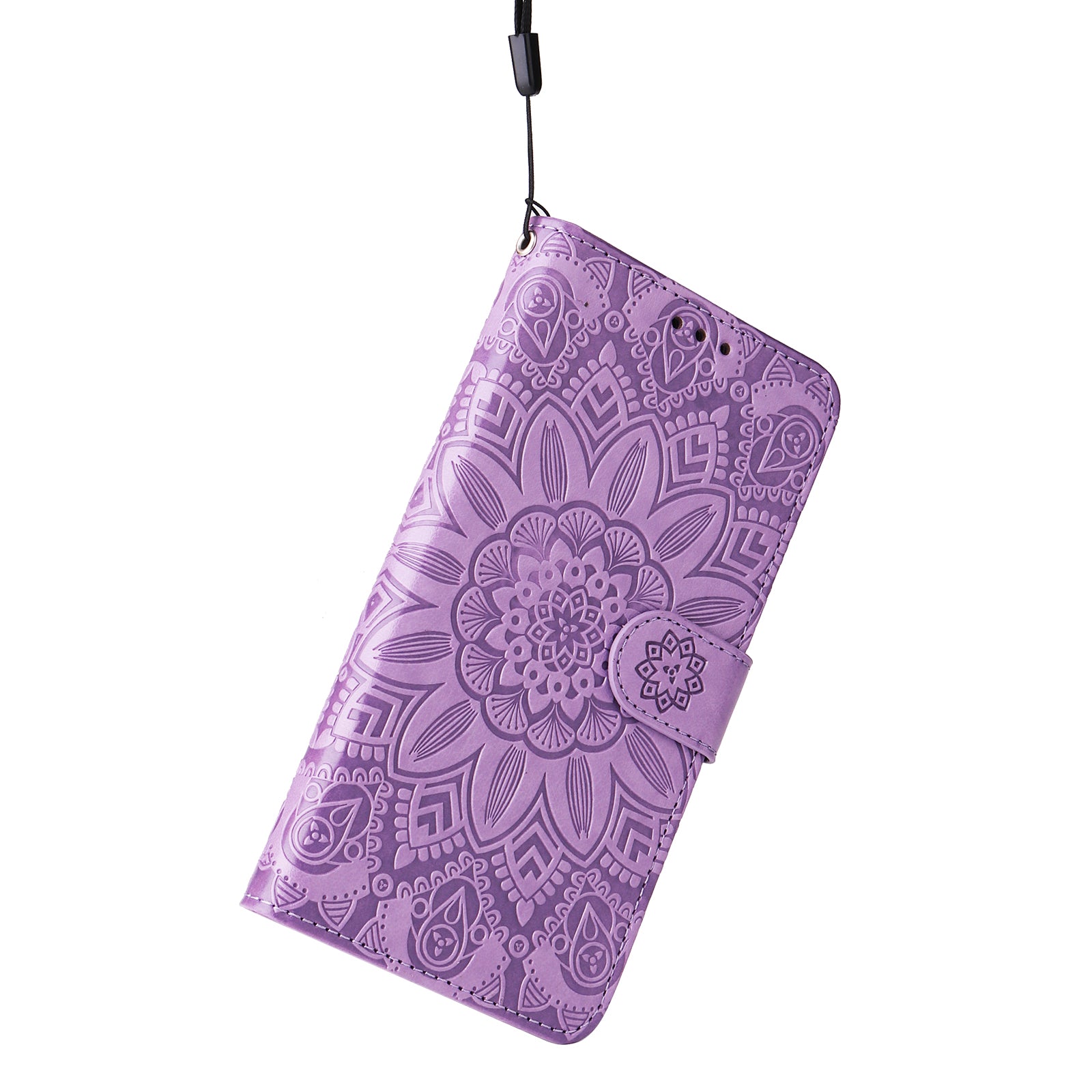 For Realme 12 Wallet Feature PU Leather Phone Case Imprinted Sunflower Stand Phone Cover