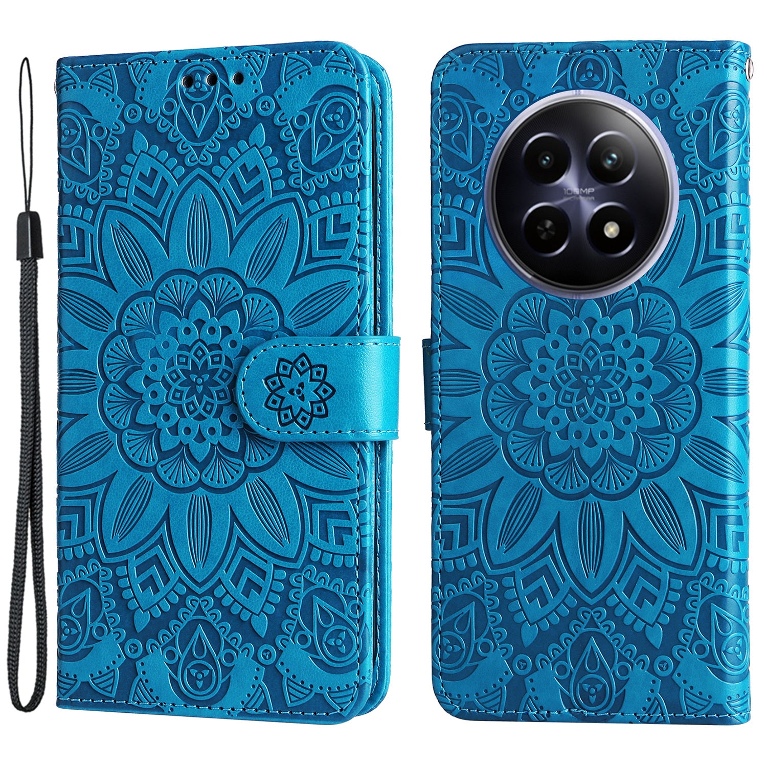 For Realme 12 Wallet Feature PU Leather Phone Case Imprinted Sunflower Stand Phone Cover
