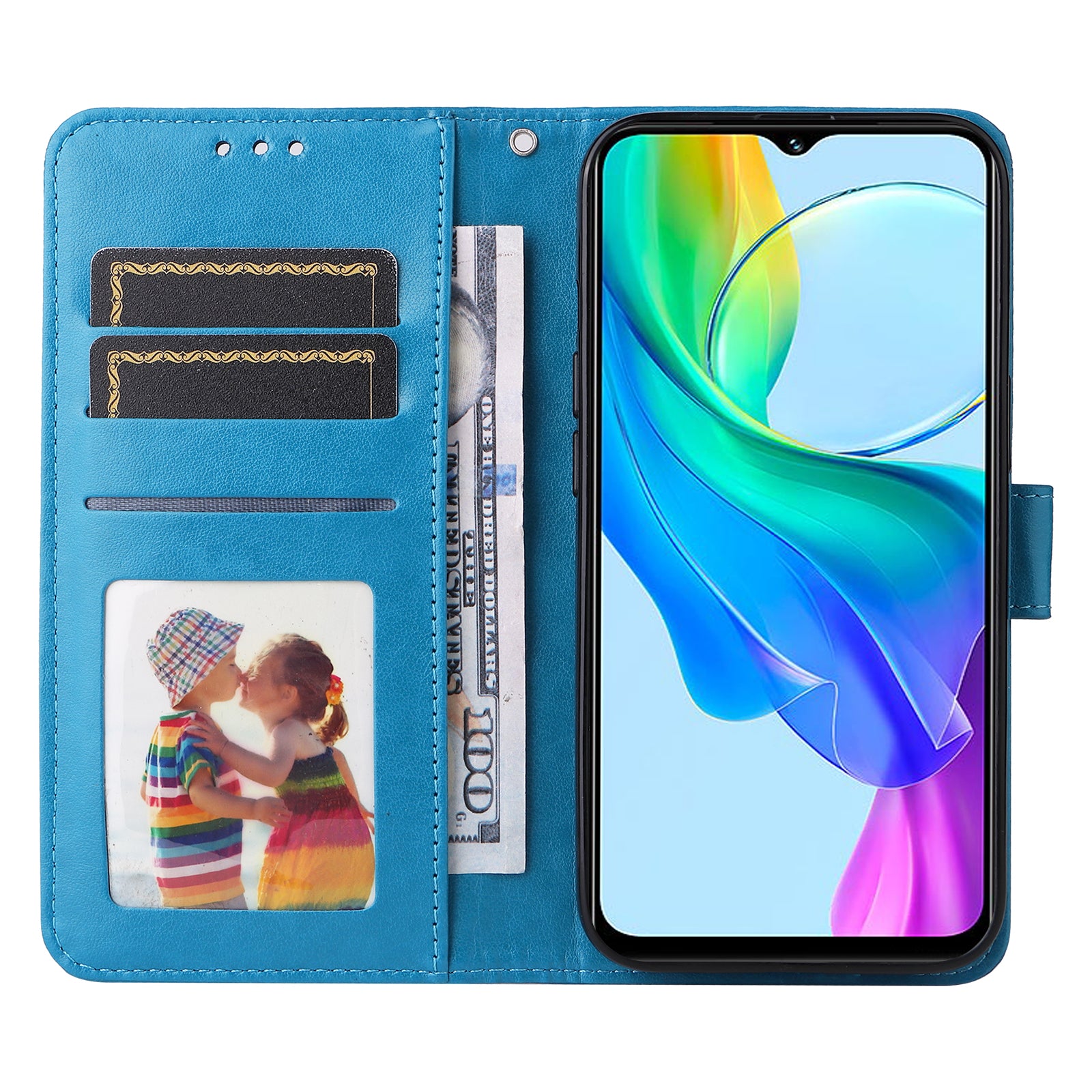For vivo Y03 PU Leather Phone Shell Imprinted Sunflower Phone Stand Card Holder Cover