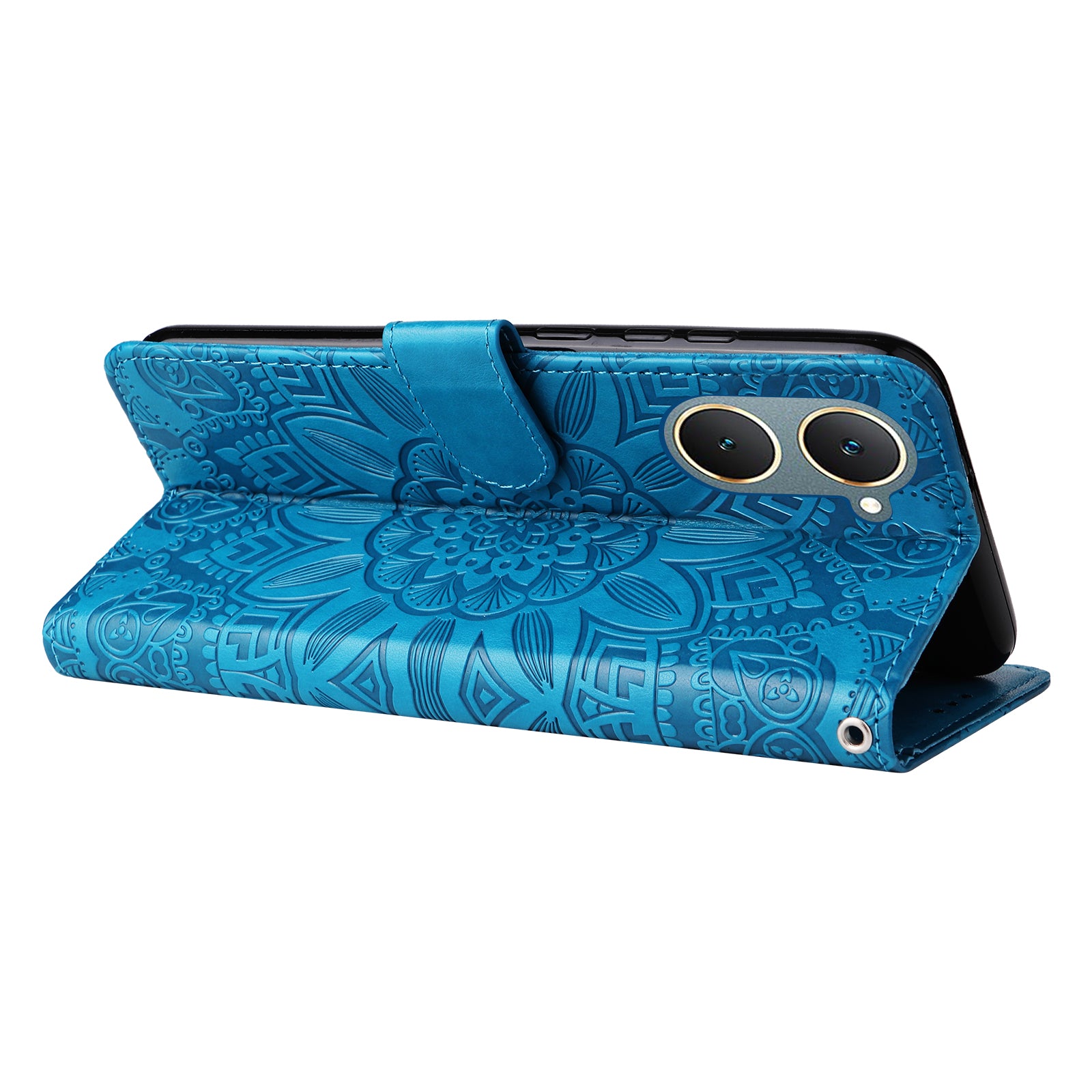 For vivo Y03 PU Leather Phone Shell Imprinted Sunflower Phone Stand Card Holder Cover