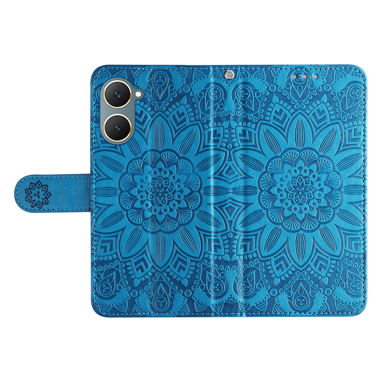 For vivo Y03 PU Leather Phone Shell Imprinted Sunflower Phone Stand Card Holder Cover