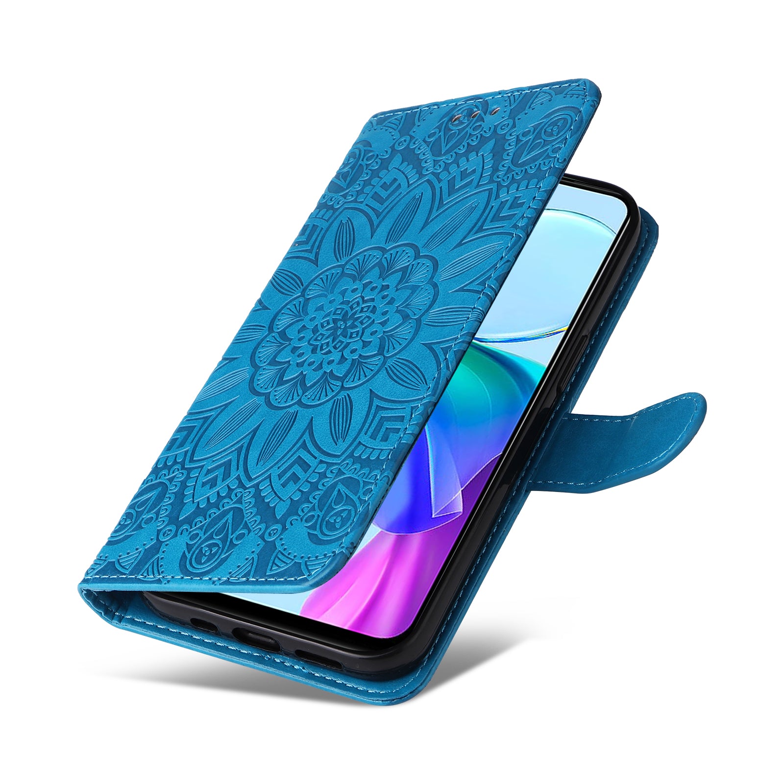 For vivo Y03 PU Leather Phone Shell Imprinted Sunflower Phone Stand Card Holder Cover