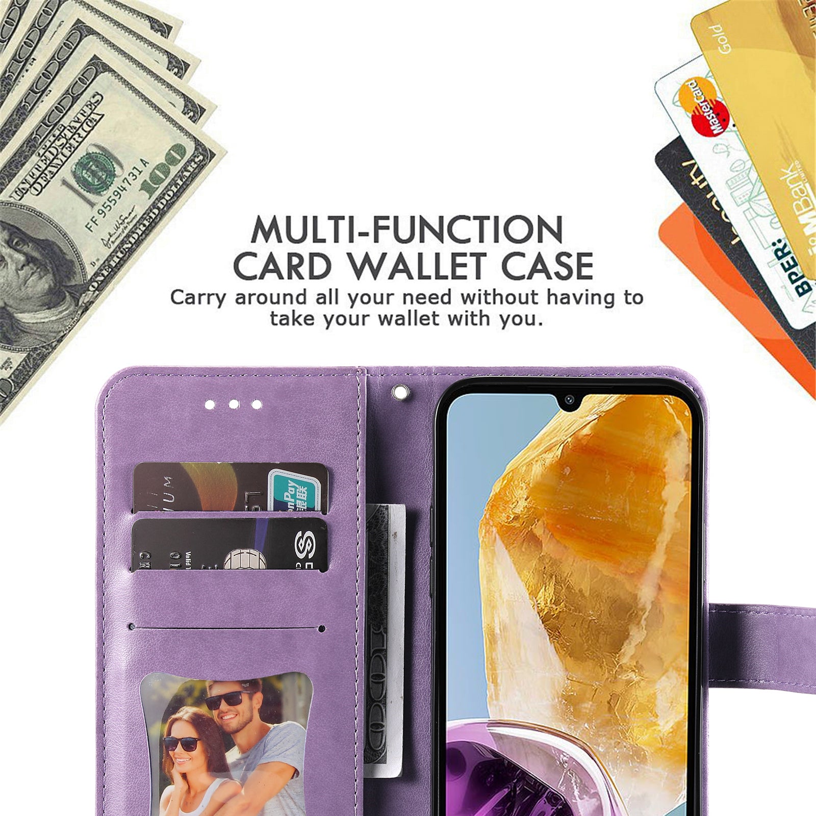 For Samsung Galaxy M15 5G / F15 5G Case Flower Pattern Wallet Stand PU Leather Phone Cover