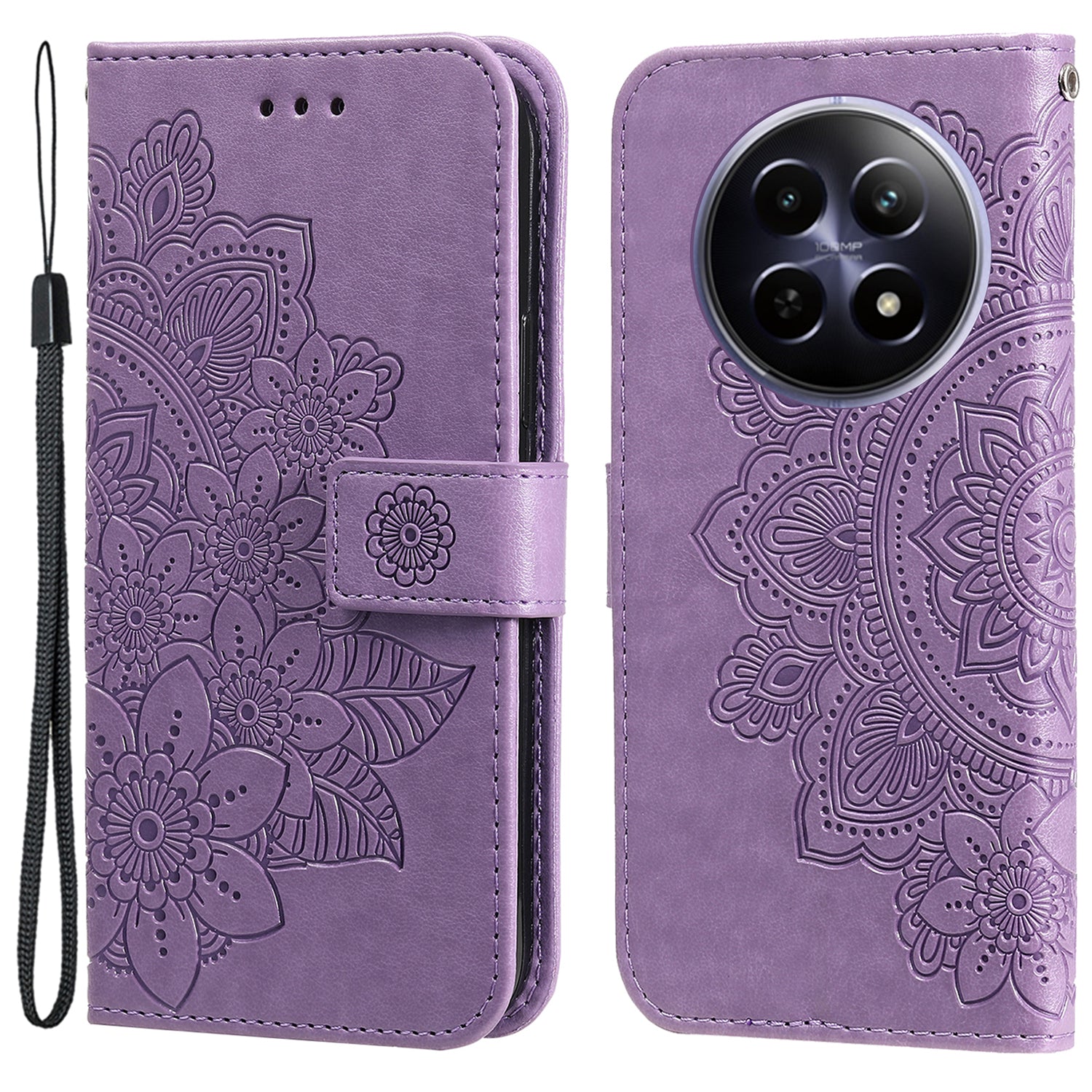 For Realme 12 Case Flower Pattern Wallet Stand PU Leather Phone Cover
