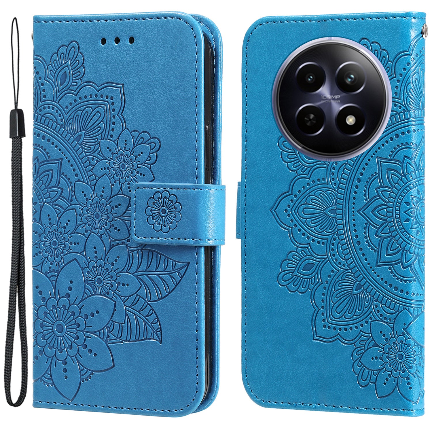 For Realme 12 Case Flower Pattern Wallet Stand PU Leather Phone Cover