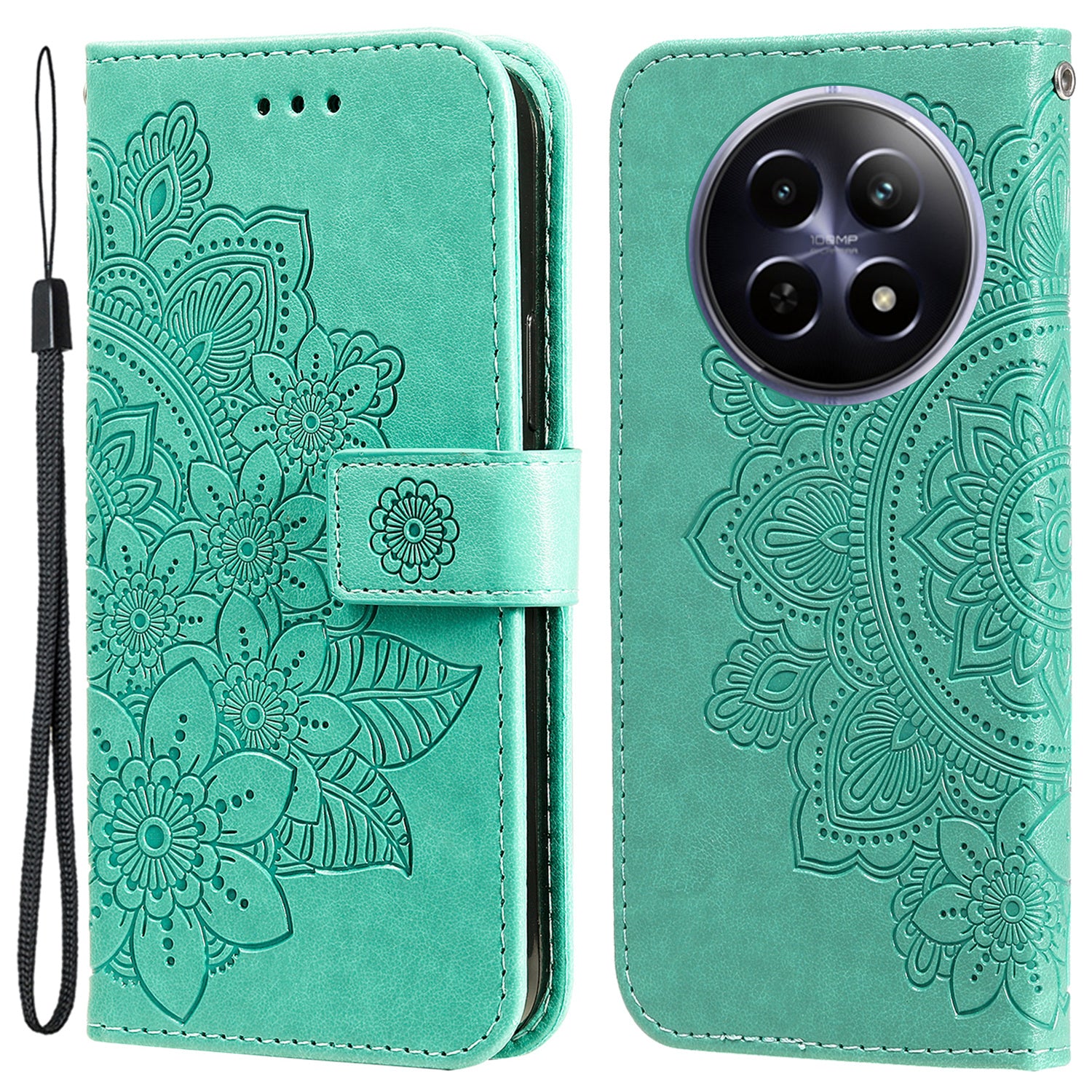 For Realme 12 Case Flower Pattern Wallet Stand PU Leather Phone Cover