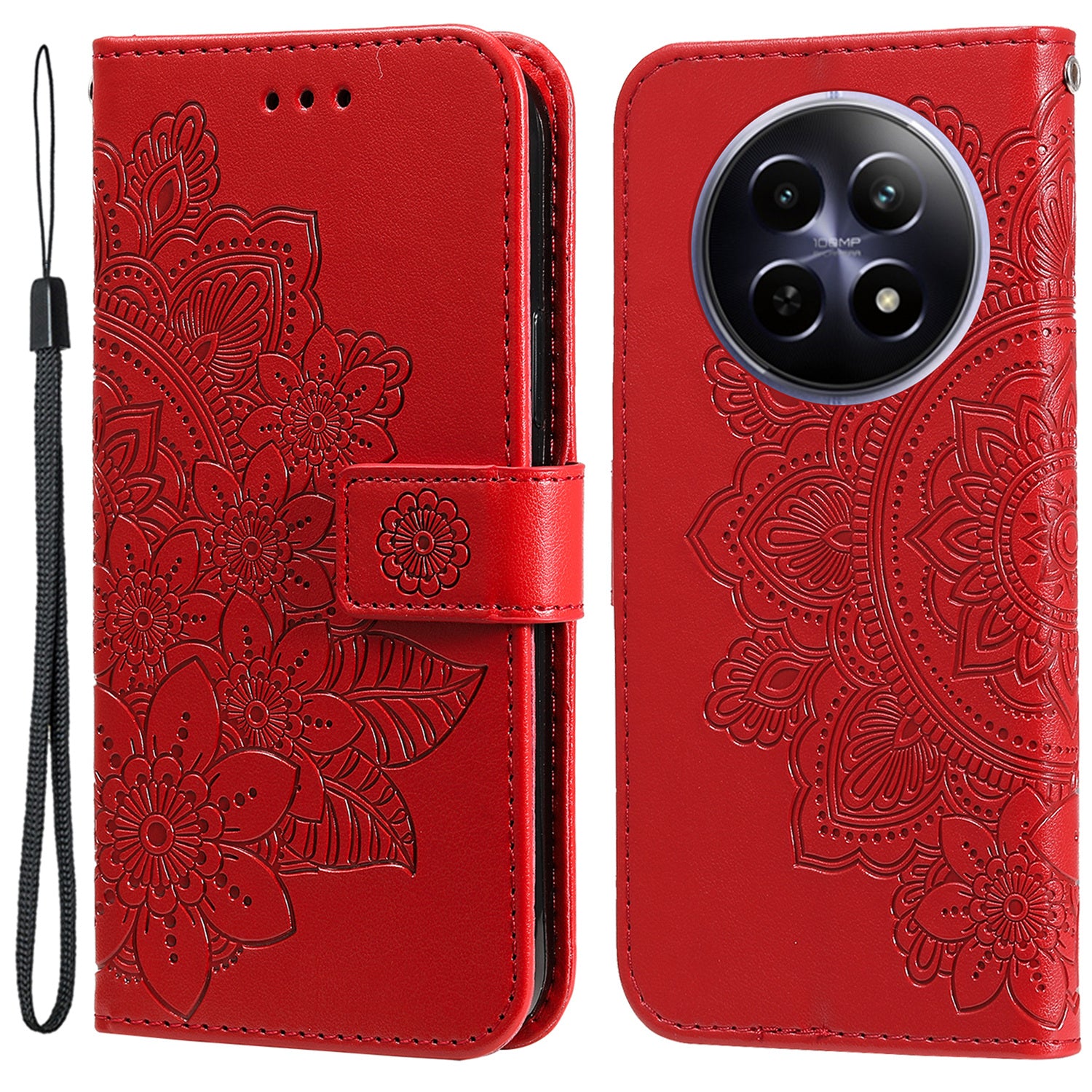 For Realme 12 Case Flower Pattern Wallet Stand PU Leather Phone Cover