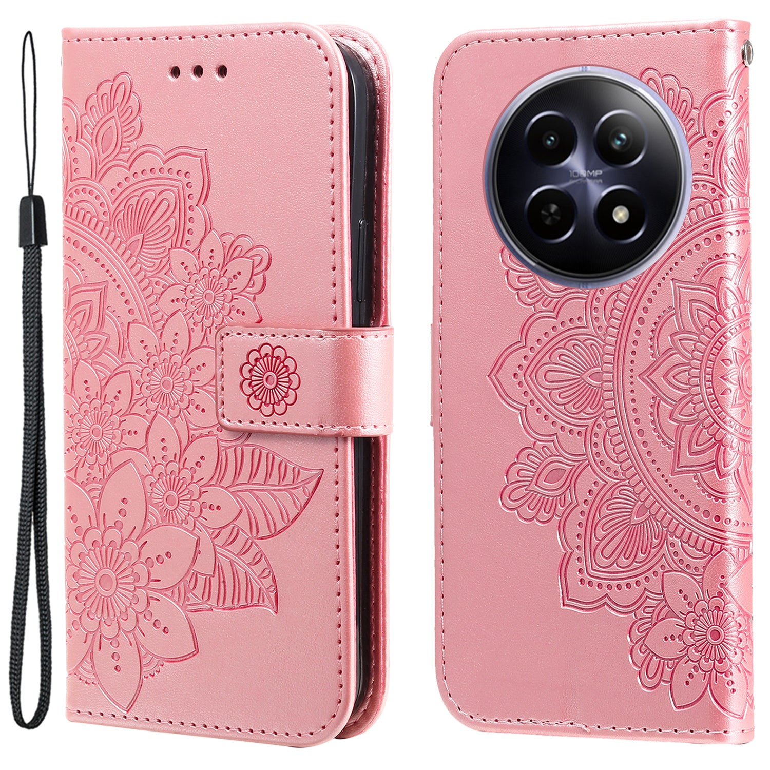 For Realme 12 Case Flower Pattern Wallet Stand PU Leather Phone Cover