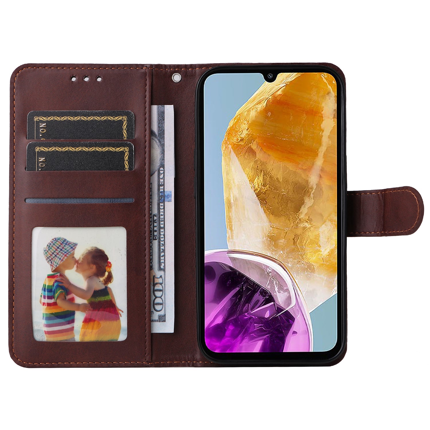 For Samsung Galaxy M15 5G / F15 5G Case PU Leather Phone Cover with Viewing Stand / 3 Card Holder