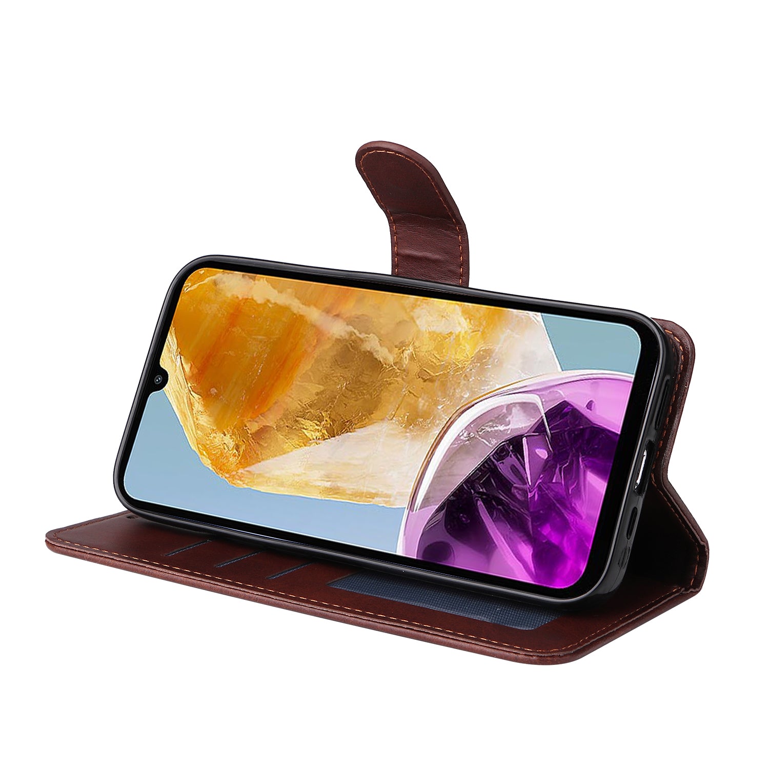 For Samsung Galaxy M15 5G / F15 5G Case PU Leather Phone Cover with Viewing Stand / 3 Card Holder
