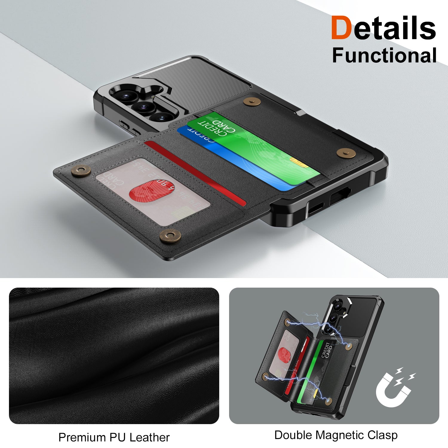 For Samsung Galaxy S24+ Case Card Holder PU Leather+TPU Scratch-proof Phone Cover